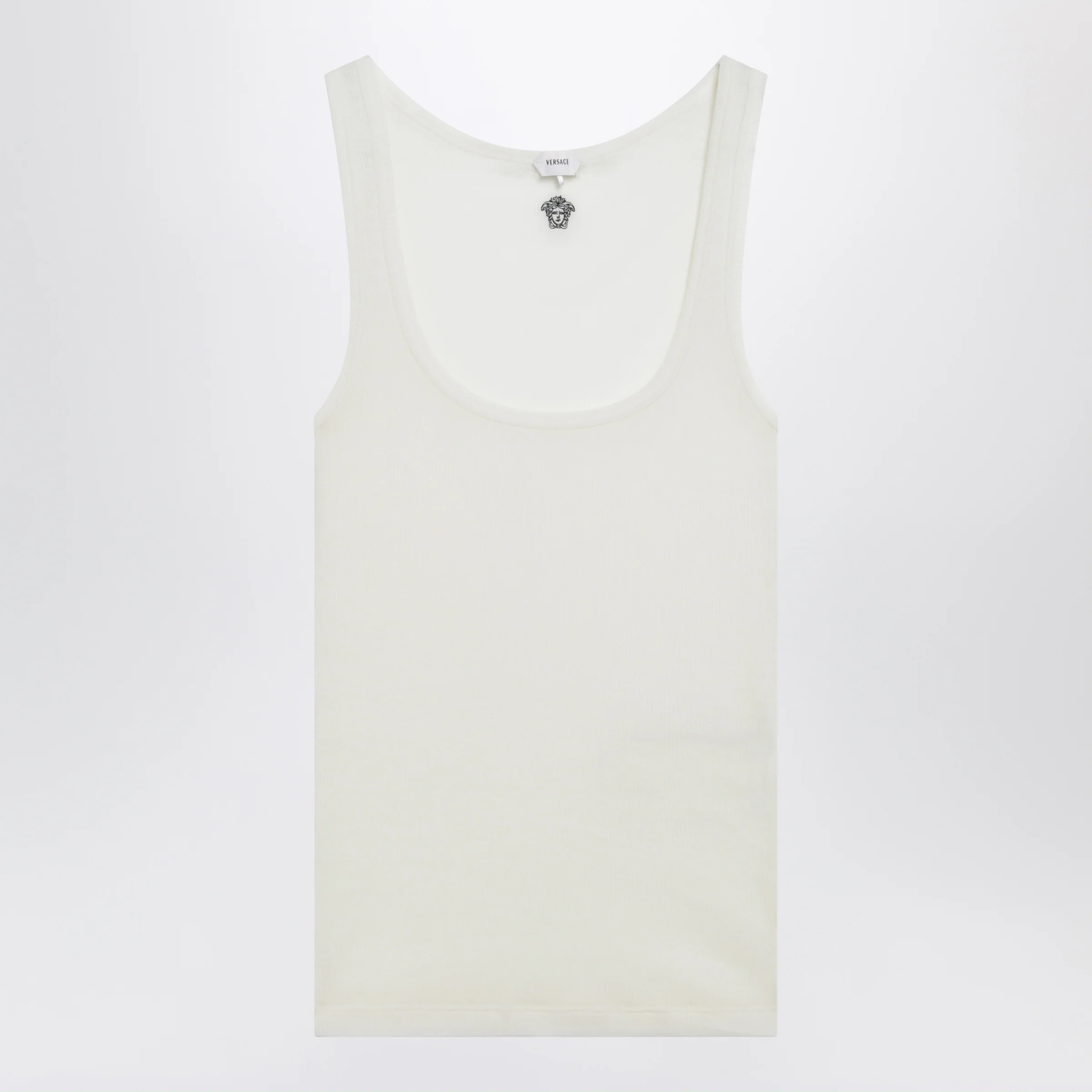 Versace Cream wool tank top with logo embroidery