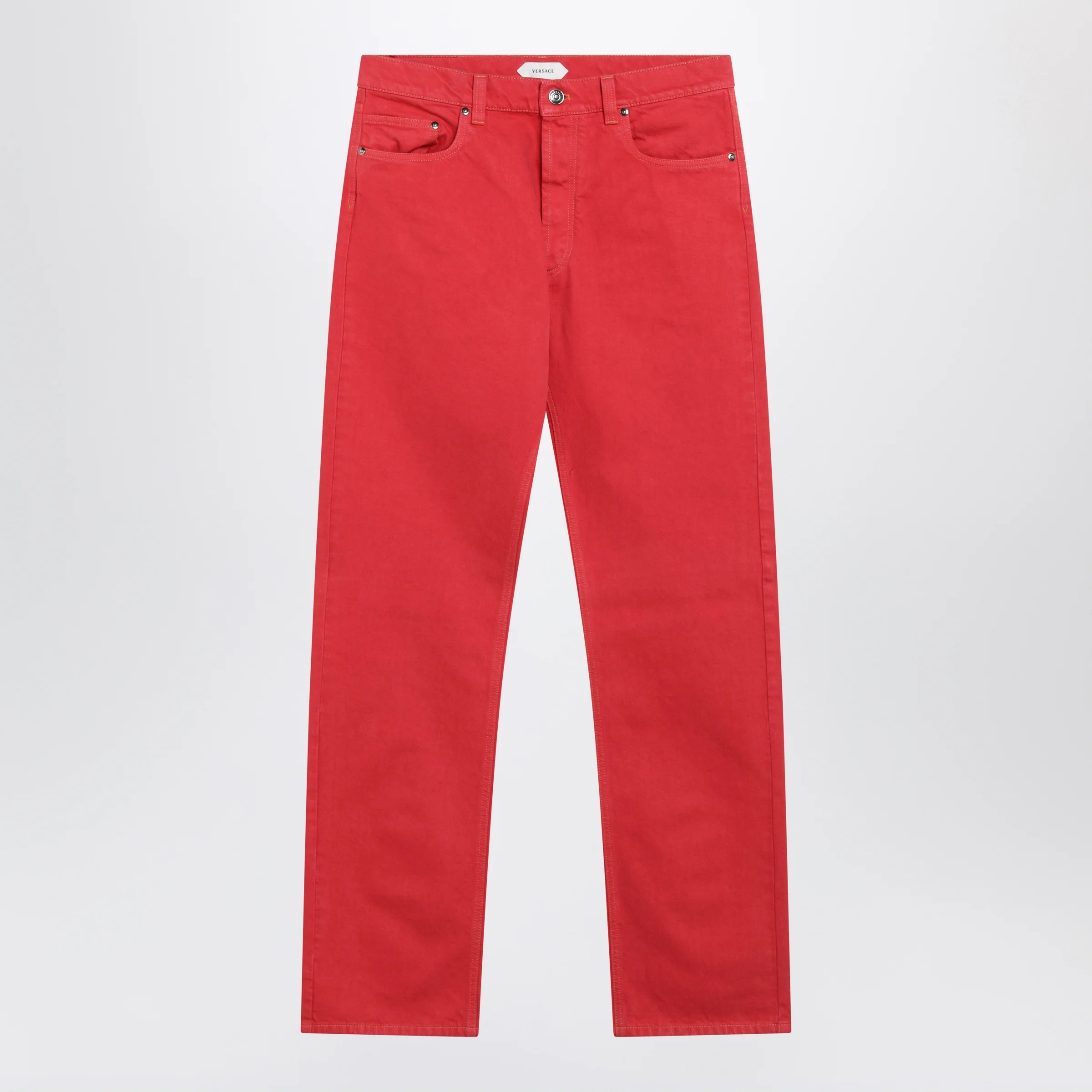Versace Straight-leg cotton denim jeans in red