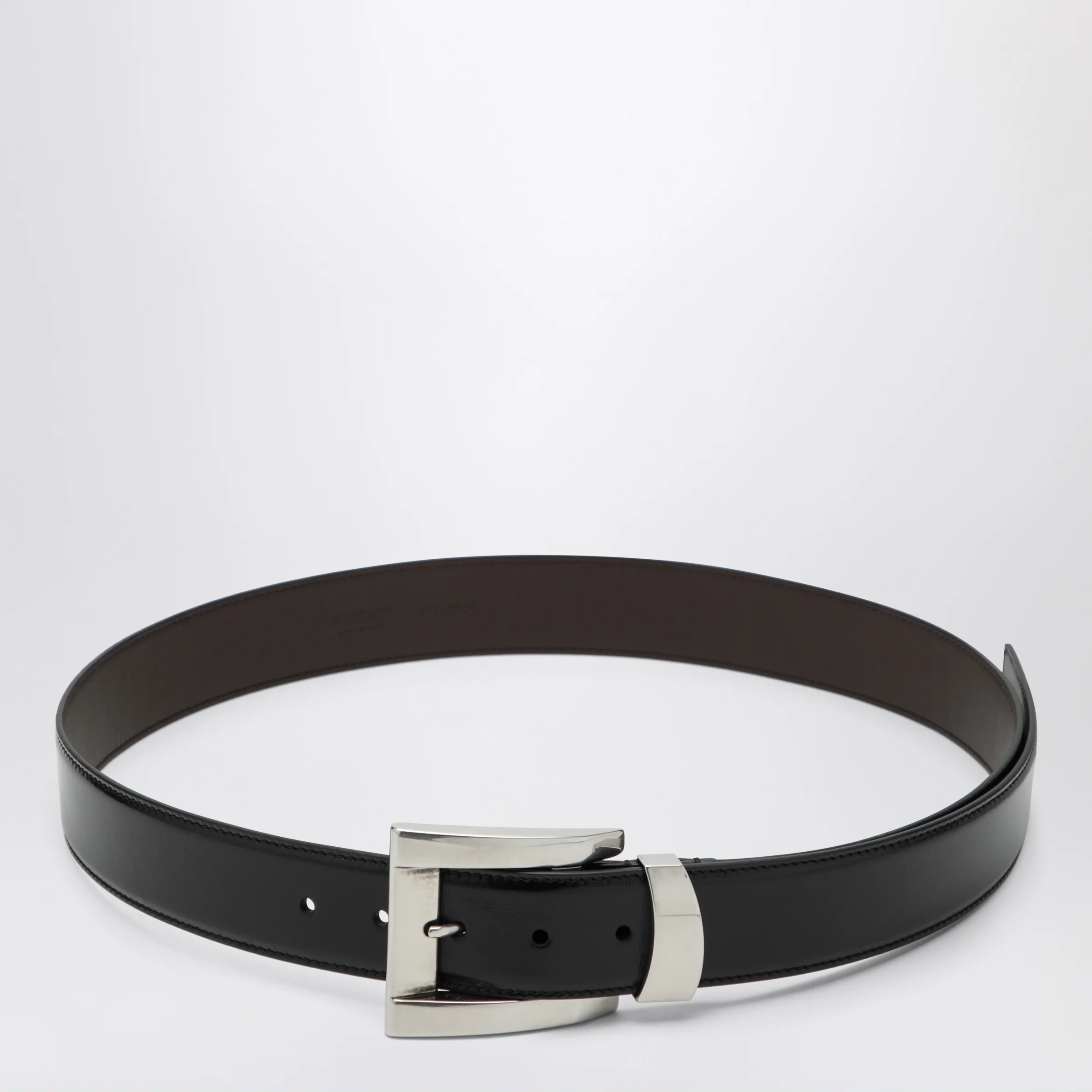 Versace Black leather belt with logo lettering