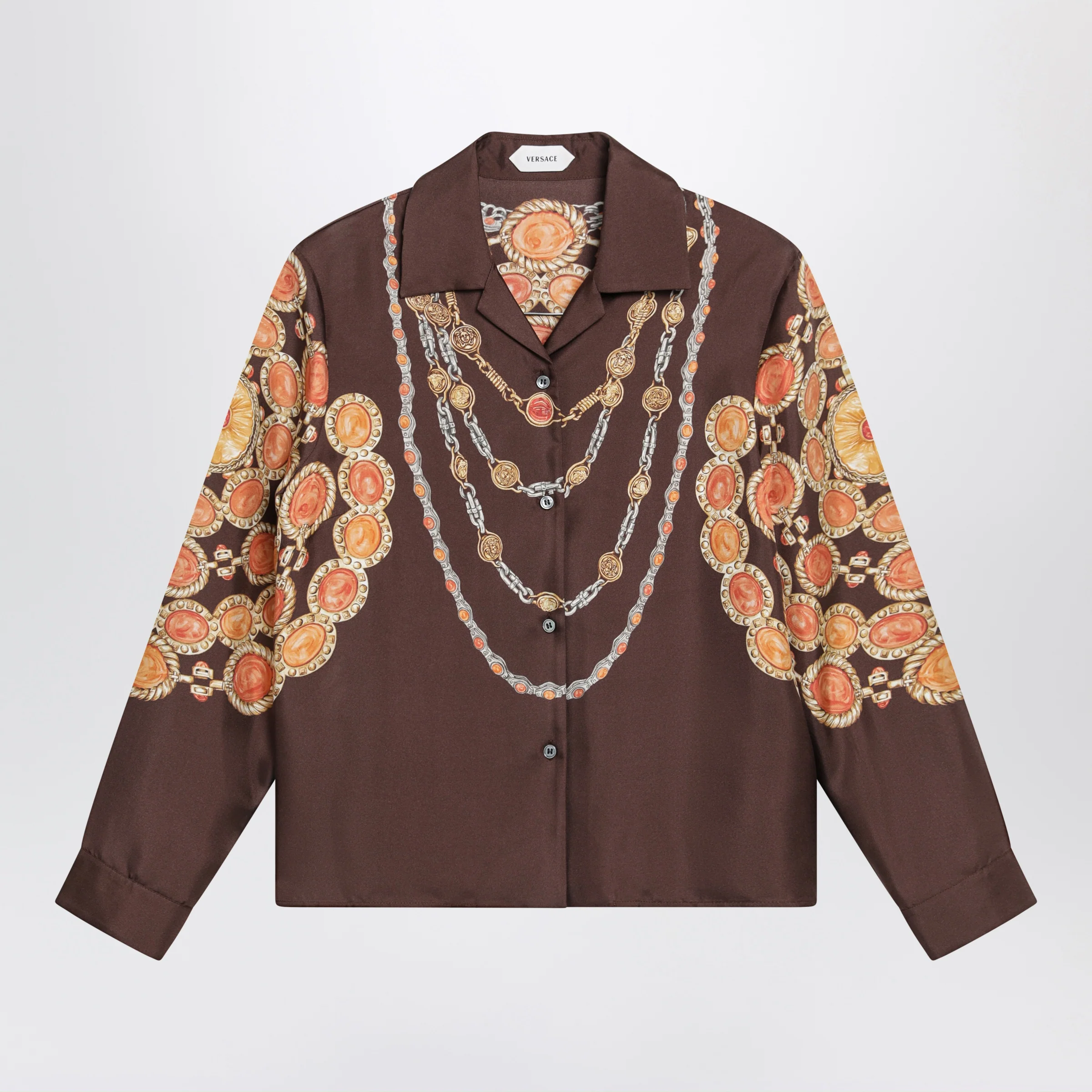 Versace Brown printed silk twill shirt