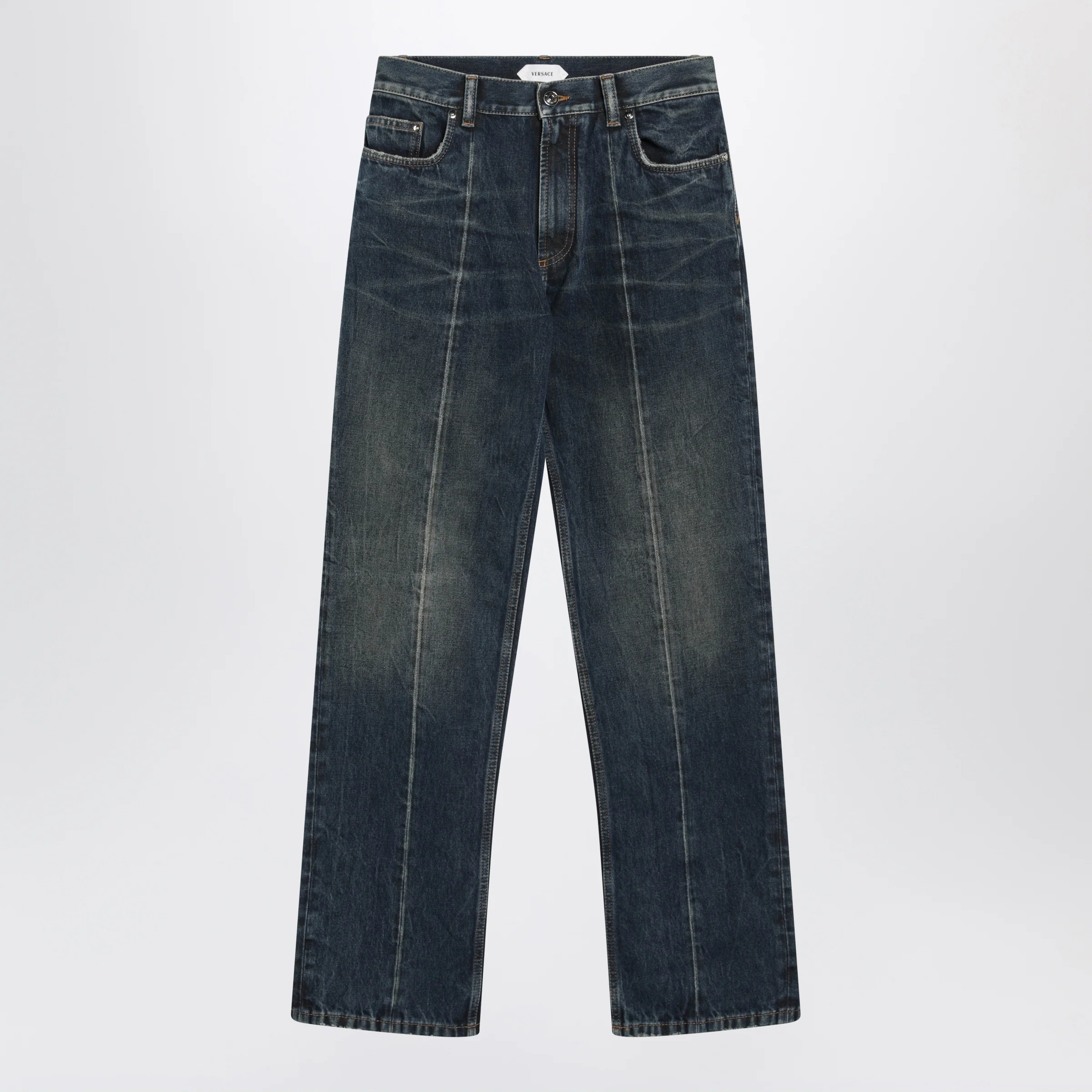 Versace Straight-leg stonewashed cotton denim jeans in blue