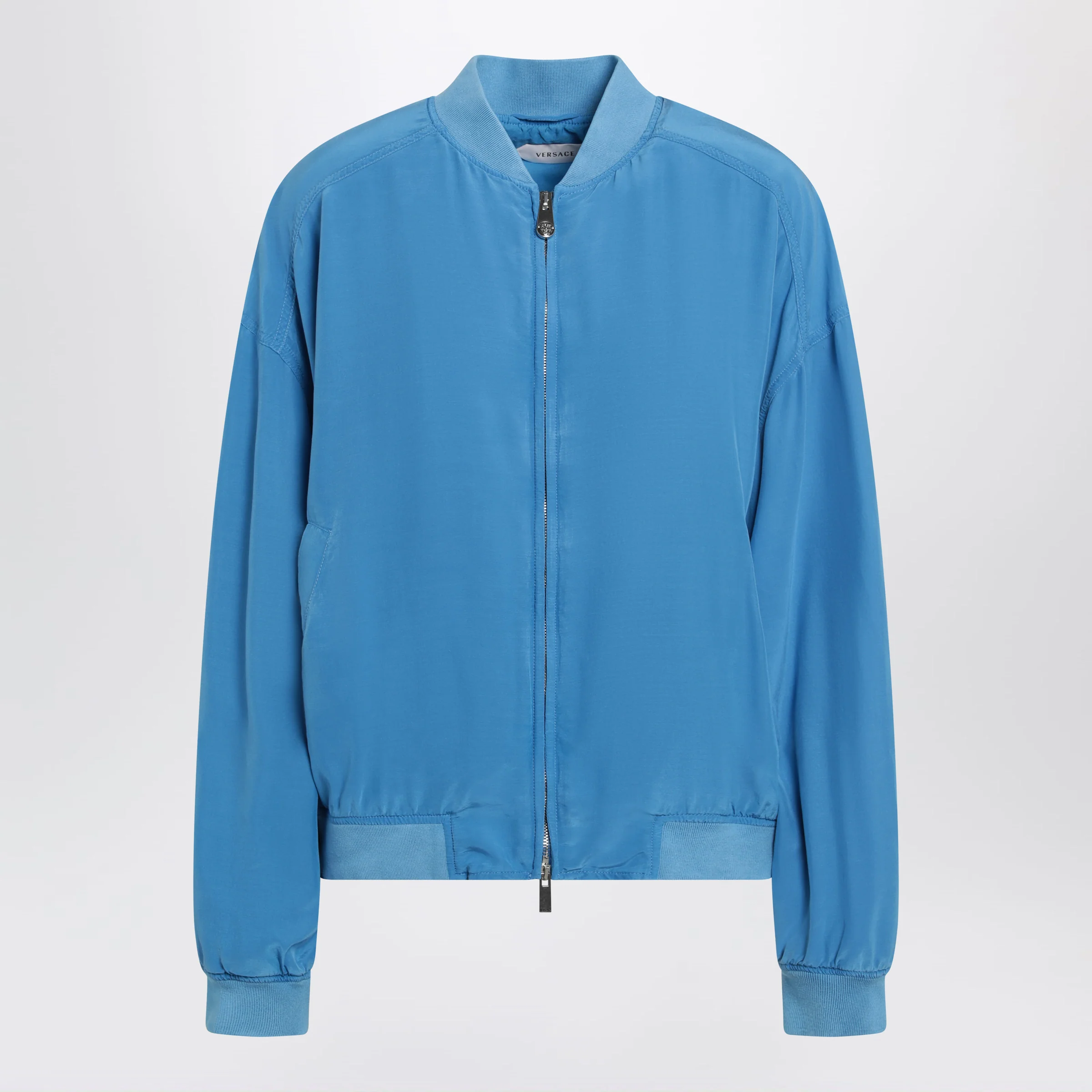 Versace Light blue silk poplin zip blouson