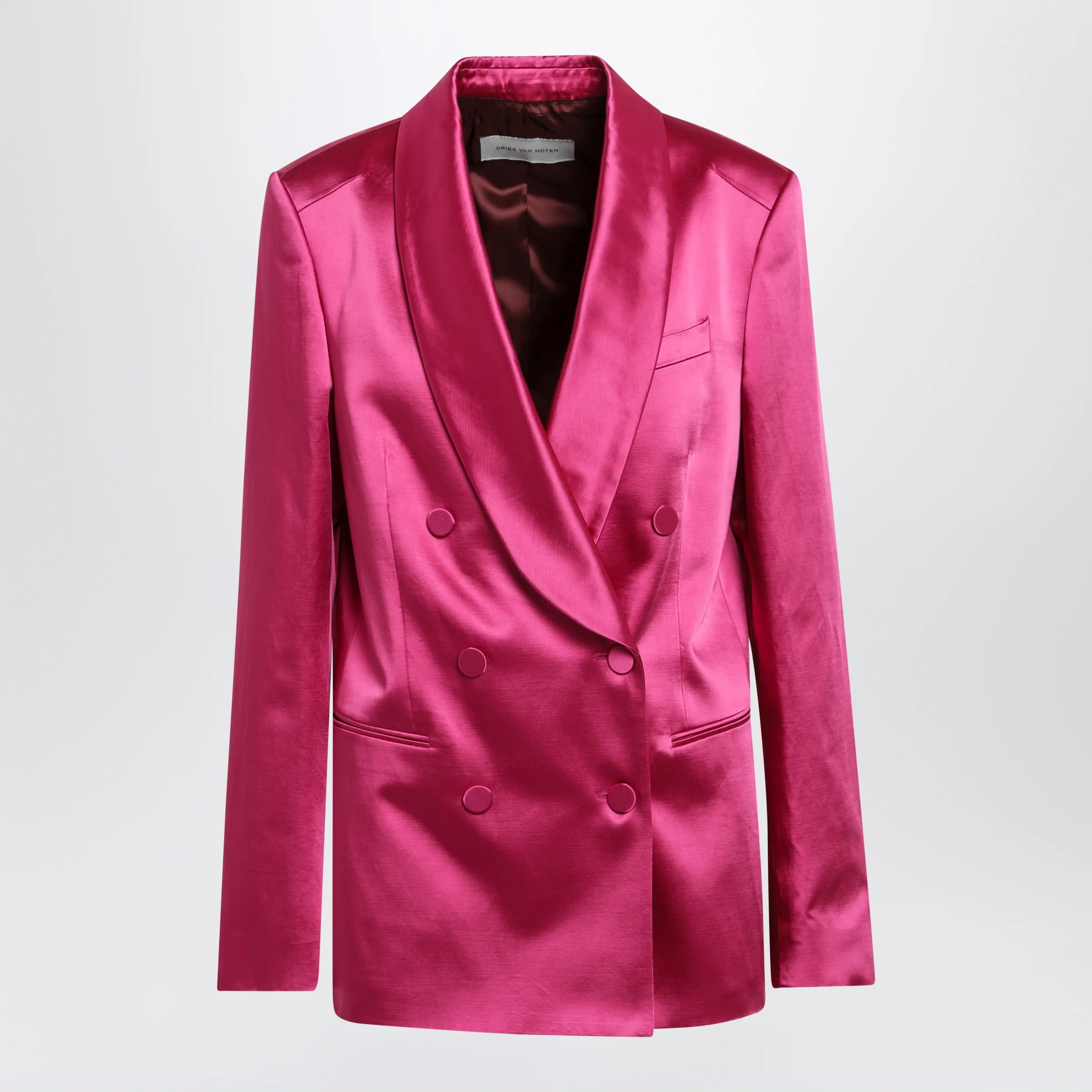 Dries Van Noten Fuchsia double-breasted satin jacket