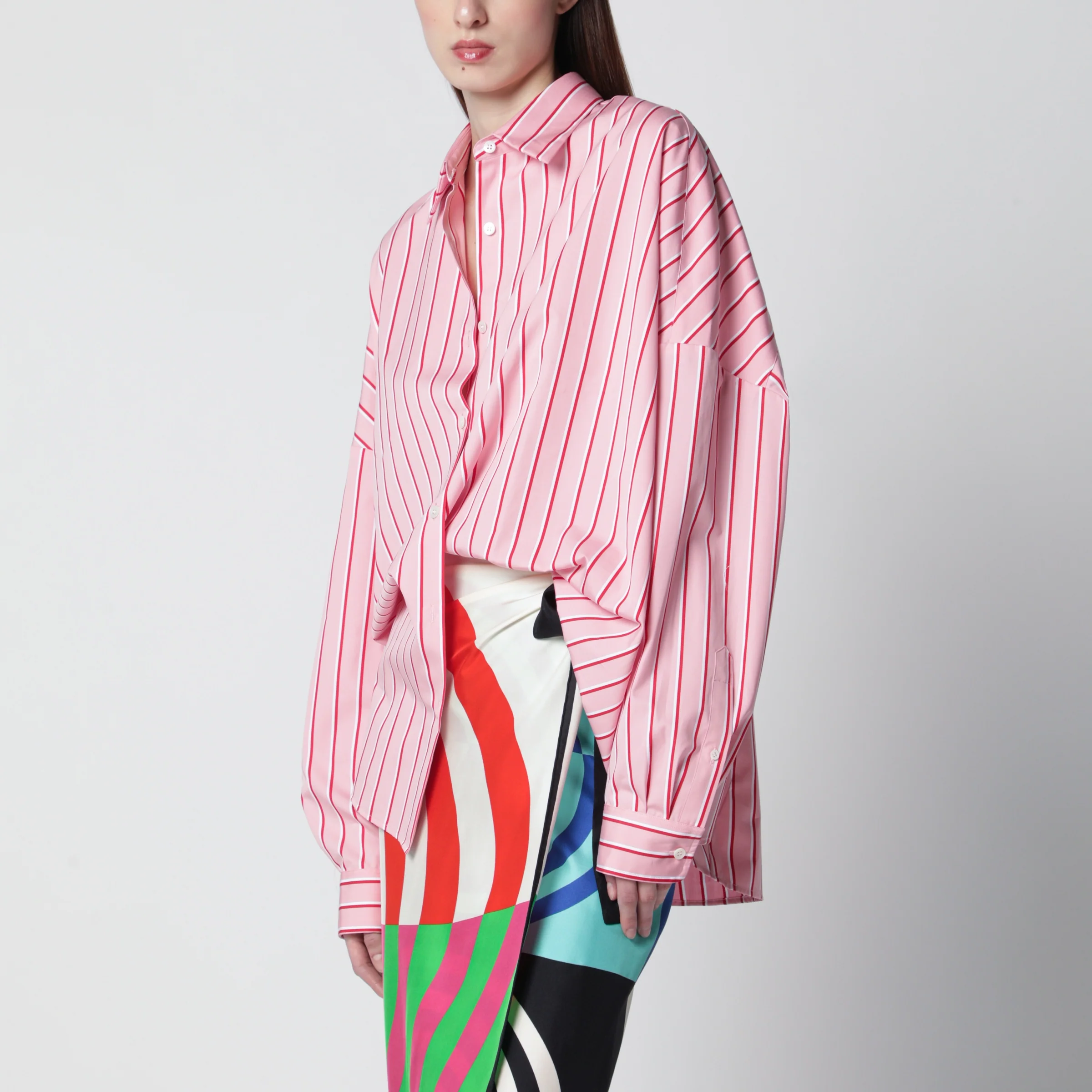Pink striped oversized shirt by Dries Van Noten