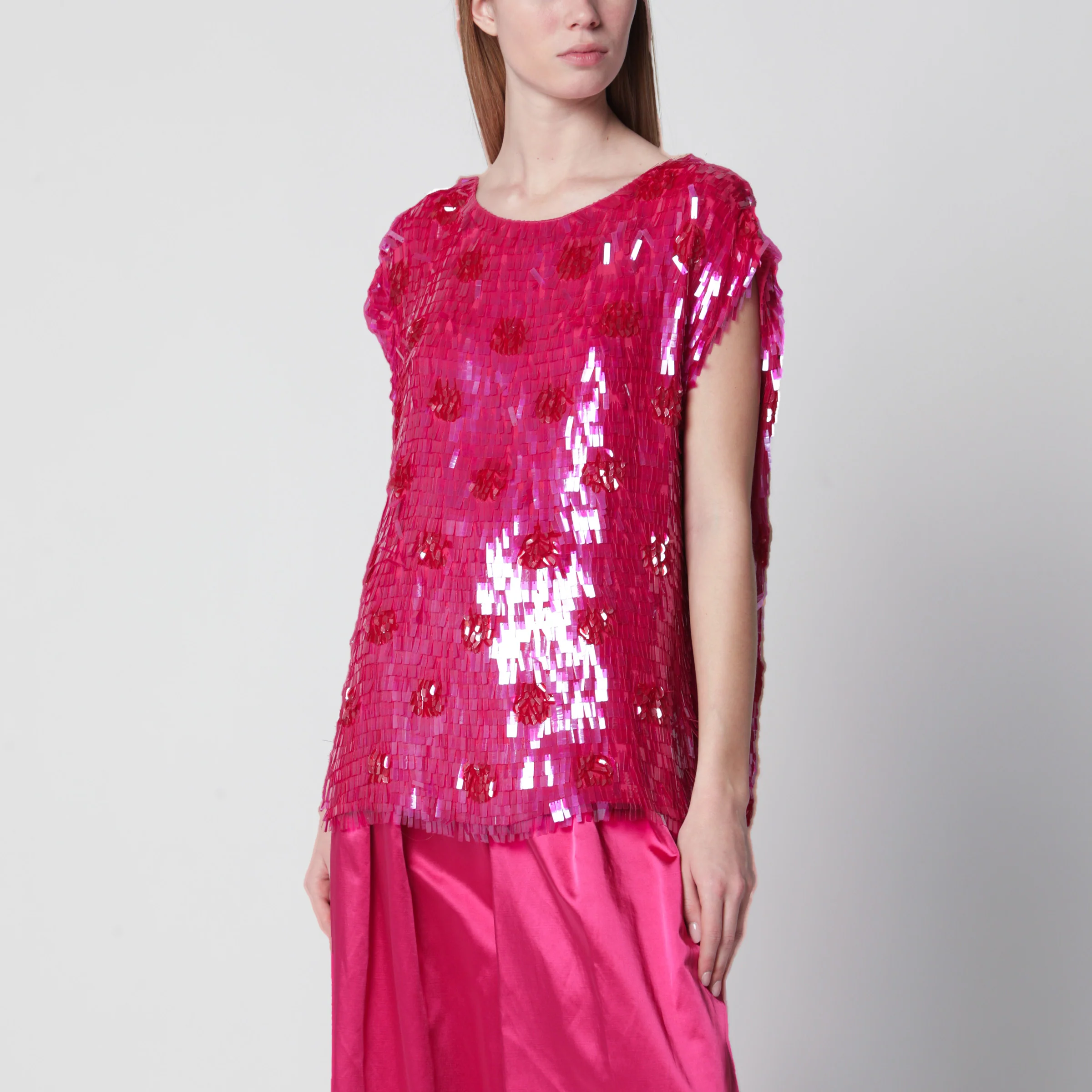 Dries Van Noten Fuchsia silk top with sequins