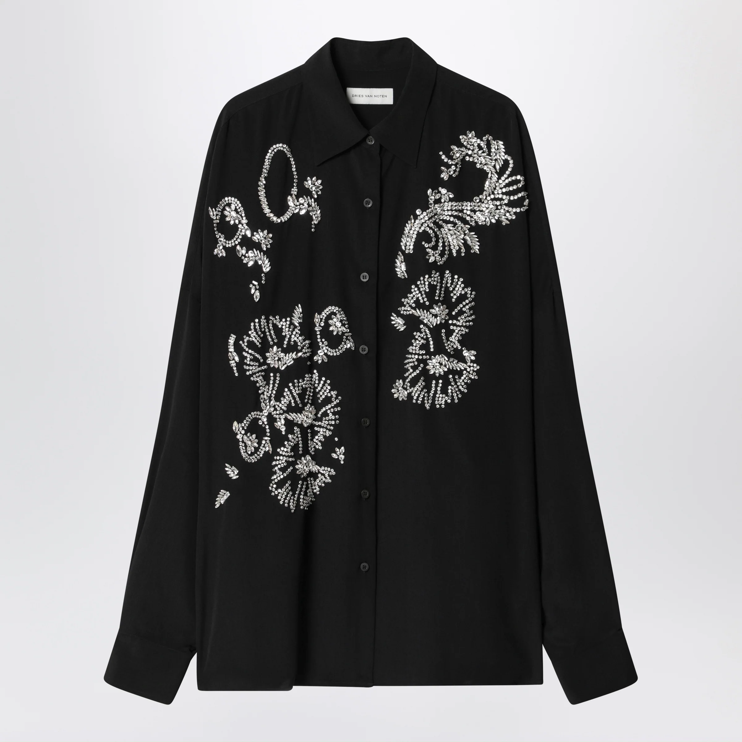 Dries Van Noten Black shirt with sequin embroidery