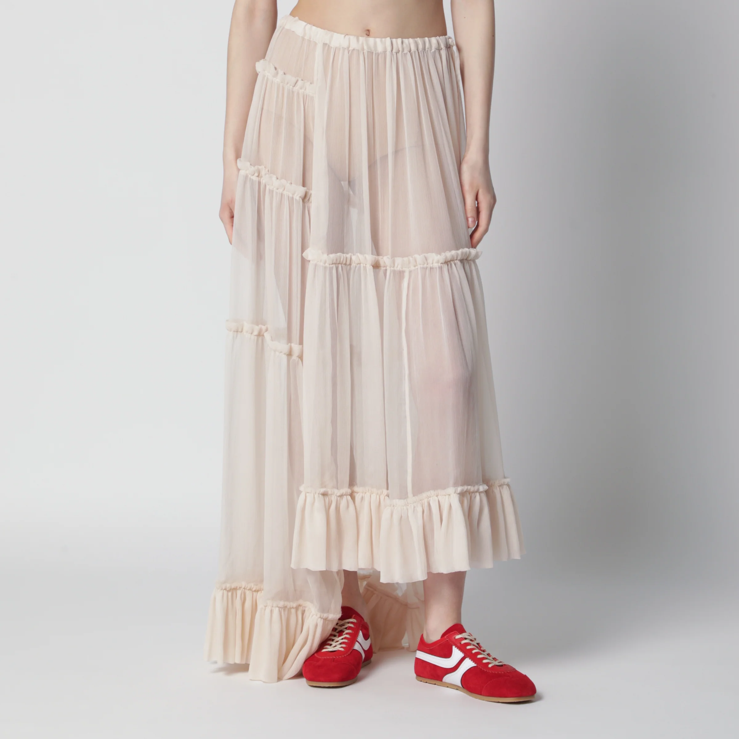 Dries Van Noten Écru semi-sheer silk skirt