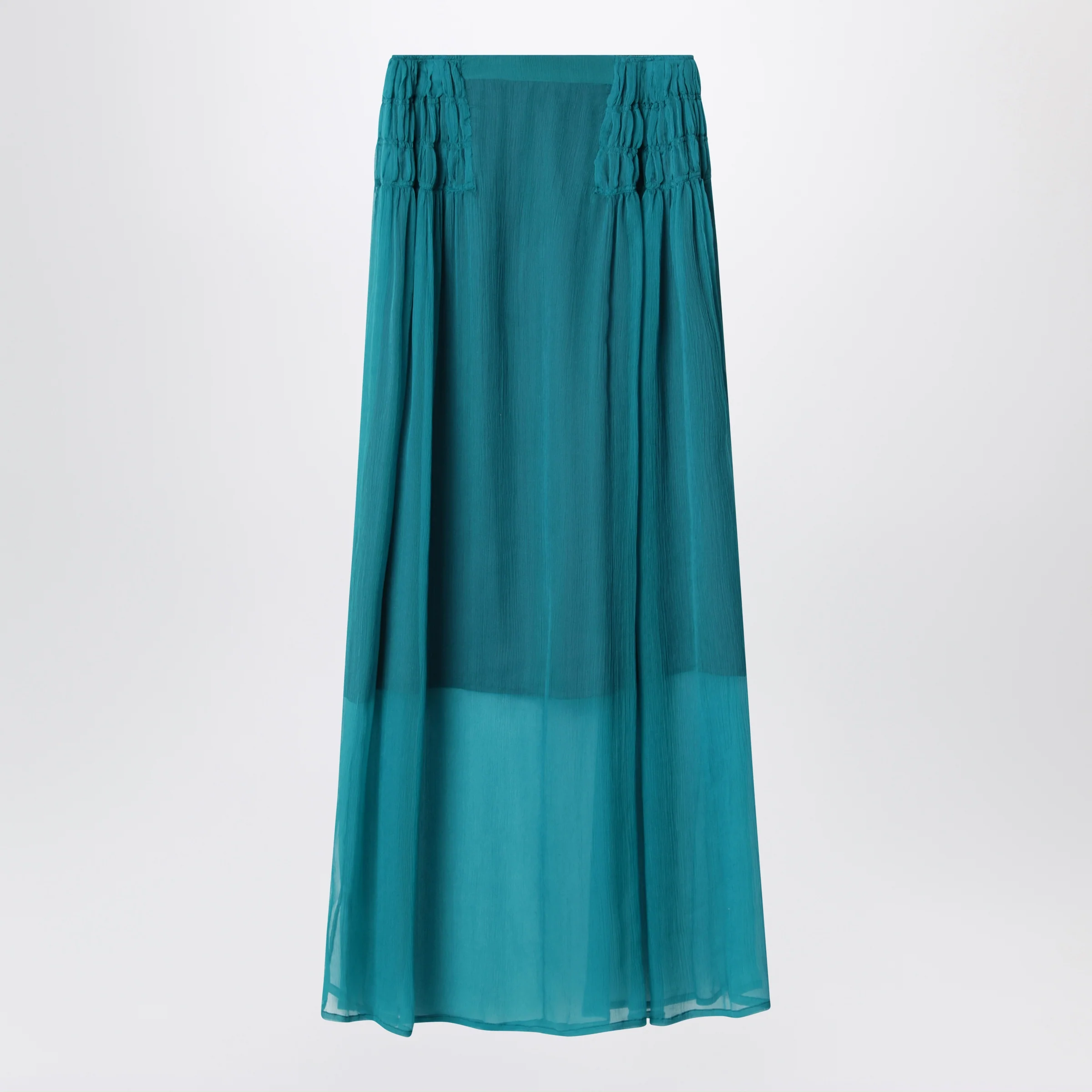Dries Van Noten Petrol green semi-sheer silk skirt