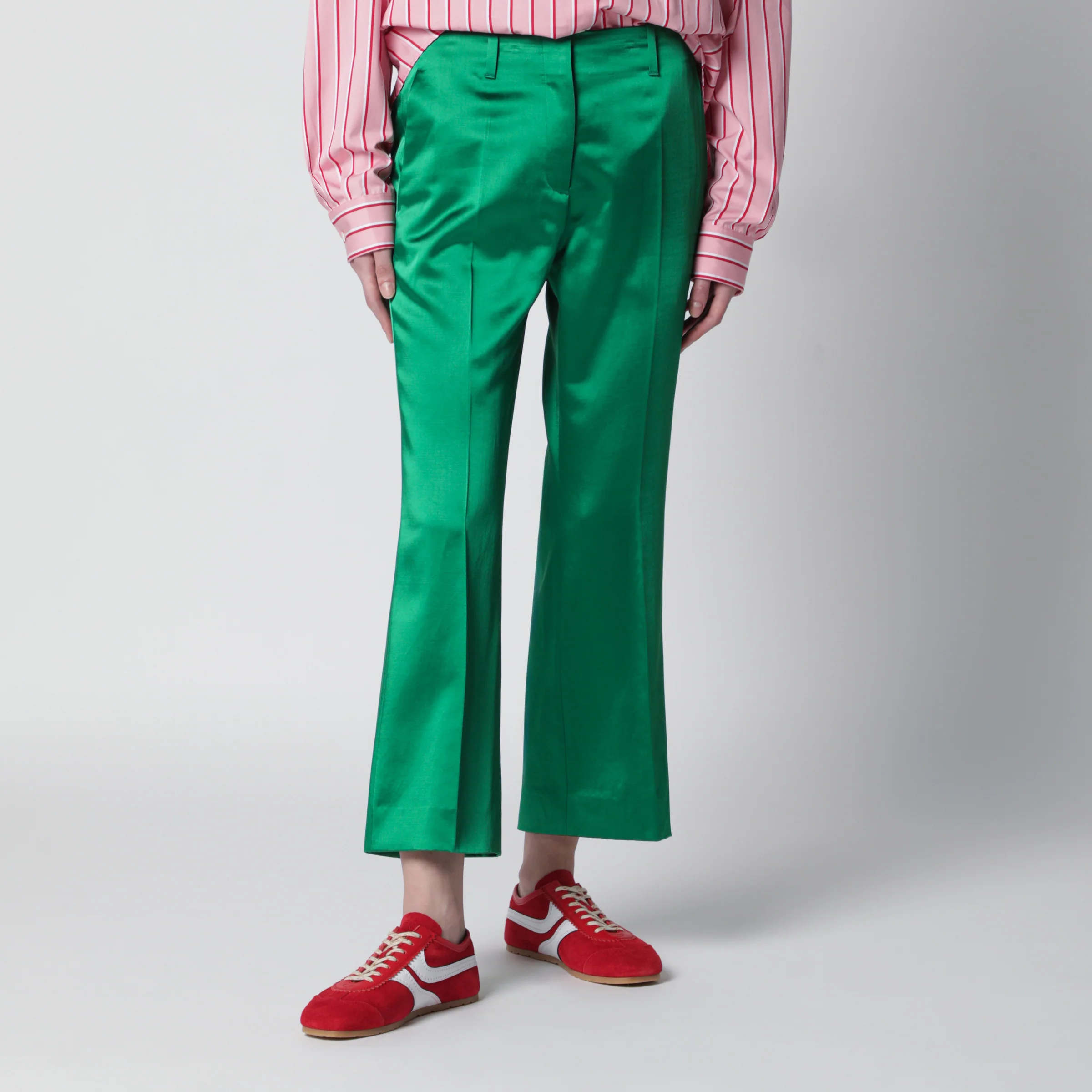 Dries Van Noten Shiny green cotton-blend trousers