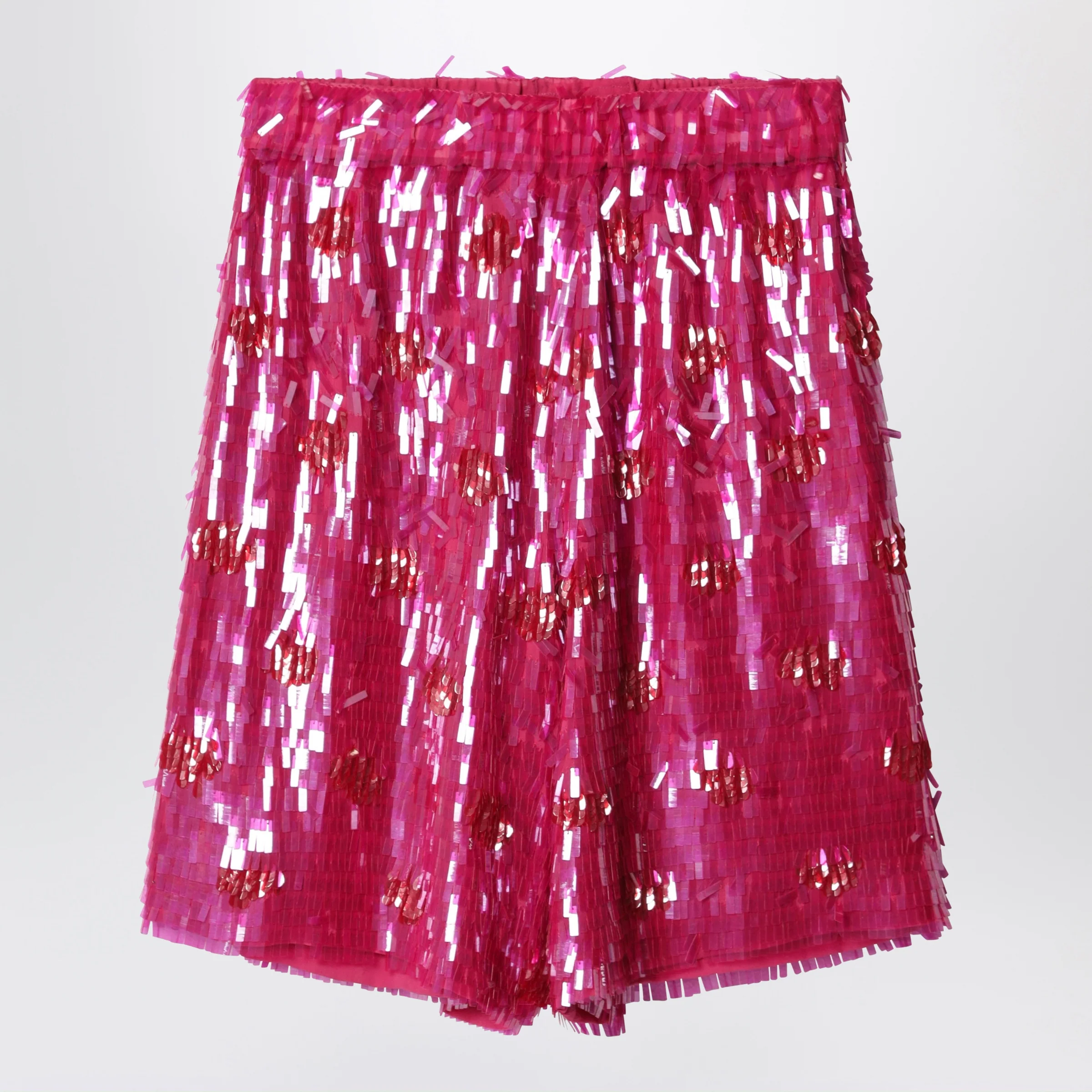 Dries Van Noten Fuchsia silk bermuda shorts with sequins