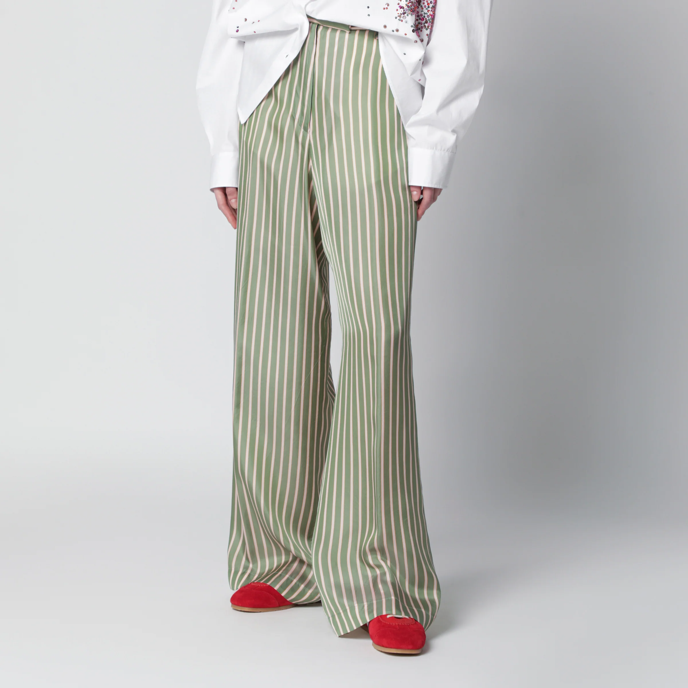 Dries Van Noten Wide-leg green striped trousers