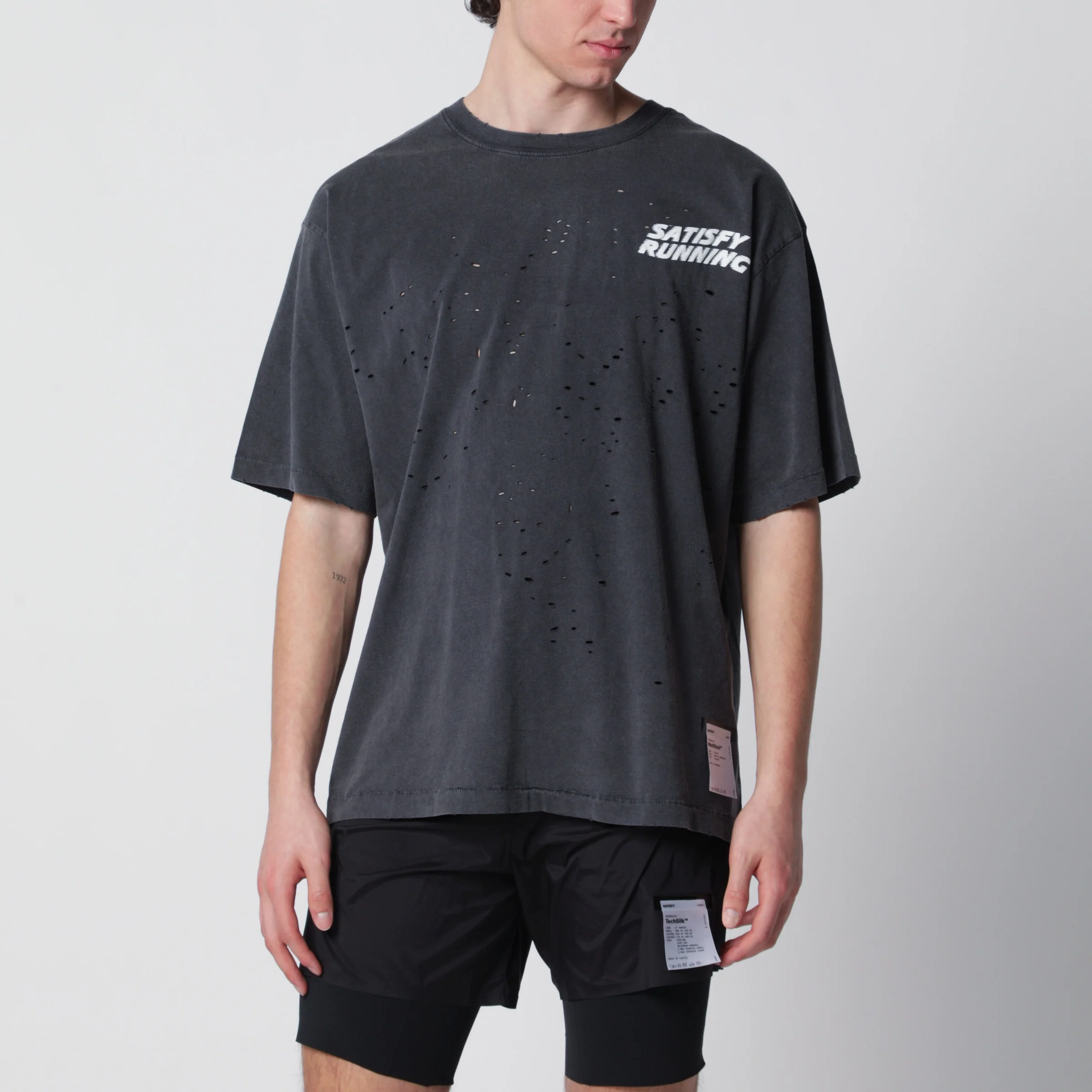 Satisfy MothTech Aged Black T-shirt with holes