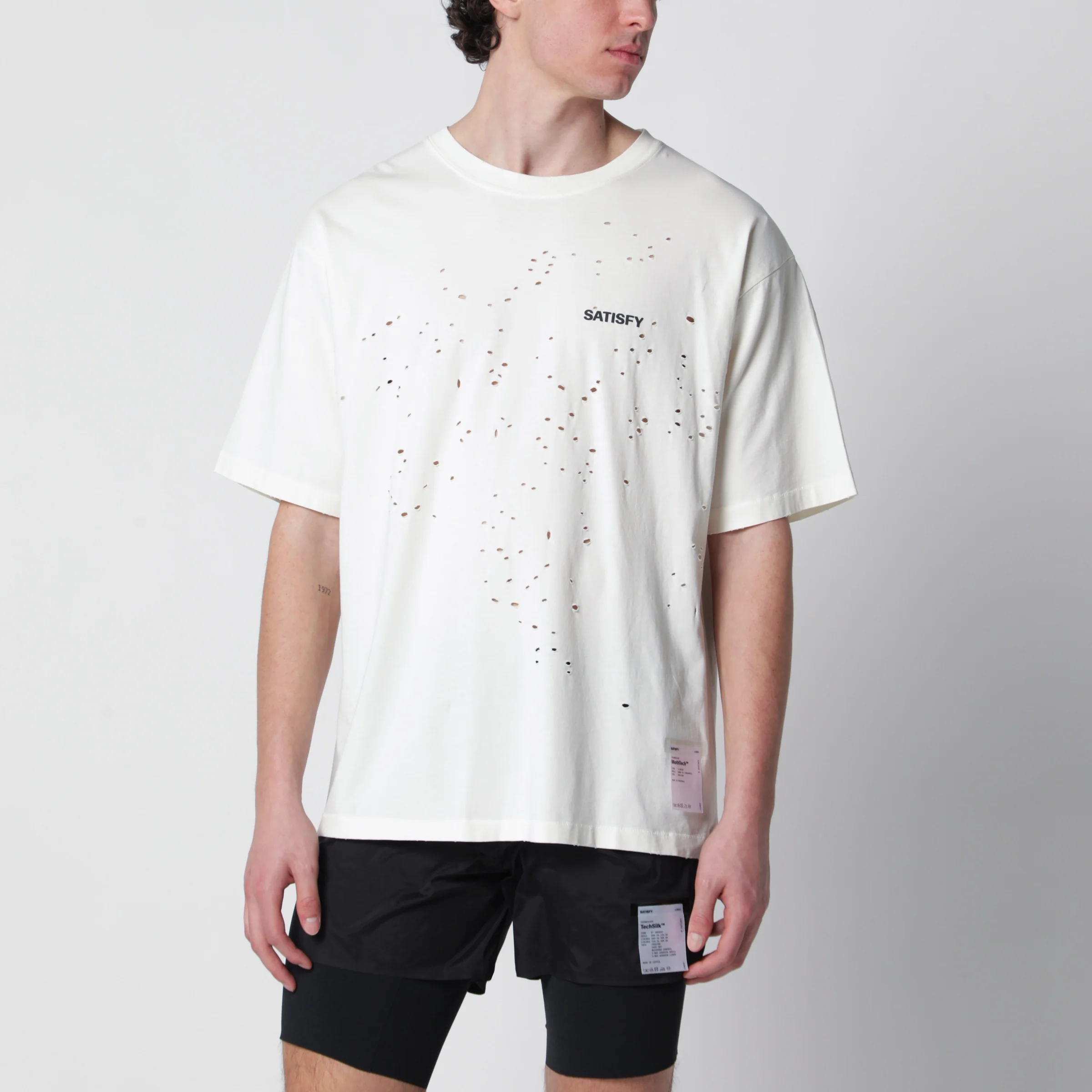 Satisfy MothTech Aged Ecru T-shirt with holes