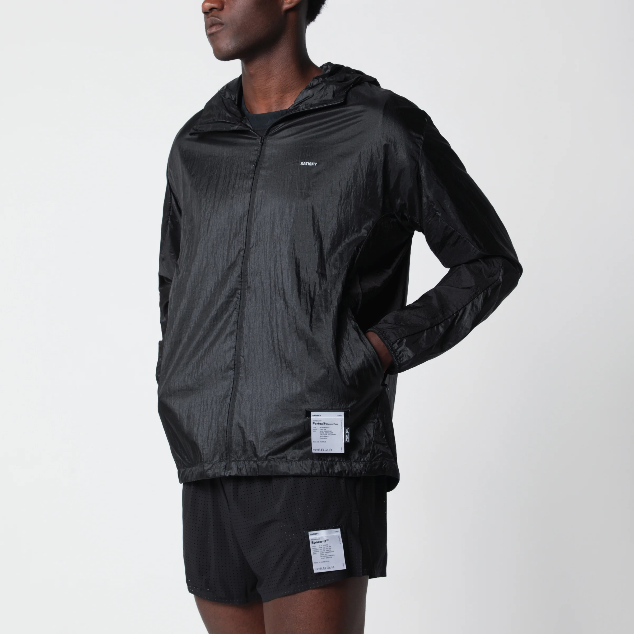 Satisfy Black Pertex Diamond Fuse windbreaker jacket