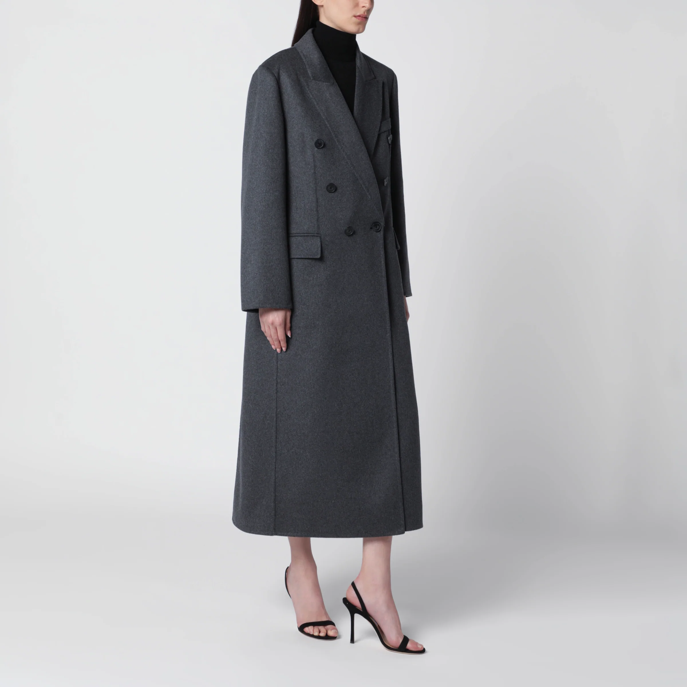 Victoria Beckham Double-breasted coat in grey mélange wool and cashmere