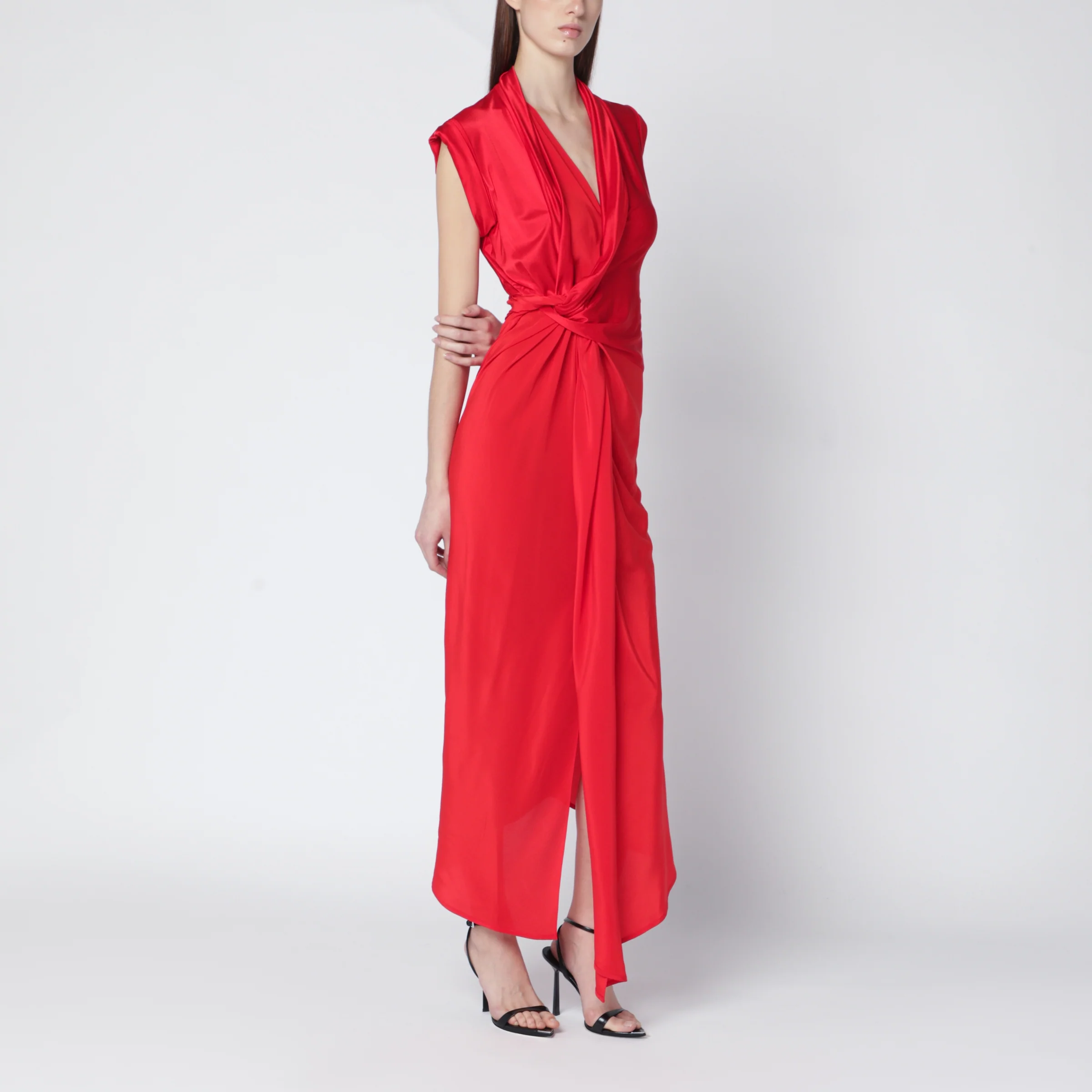 Victoria Beckham Red woven dress in glossy jersey