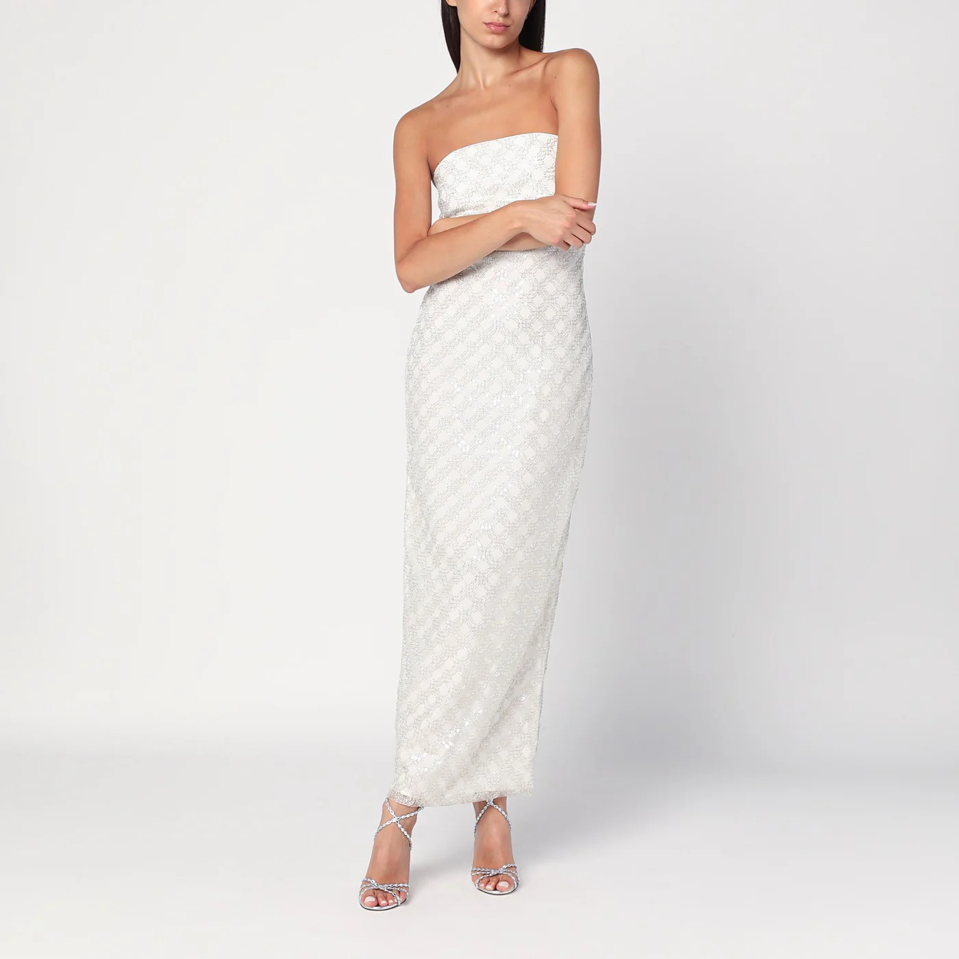 ROTATE Long cream-colored dress with sequins