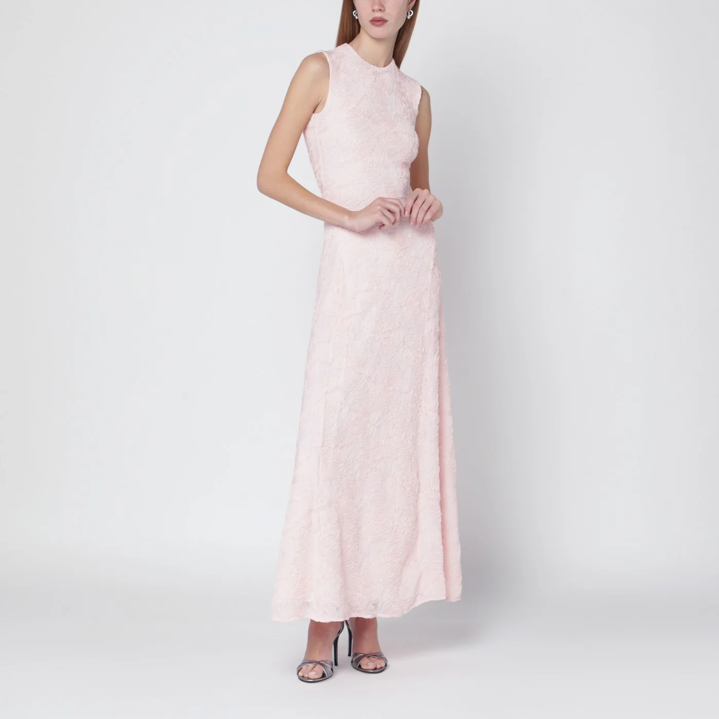 ROTATE Long pink mesh dress