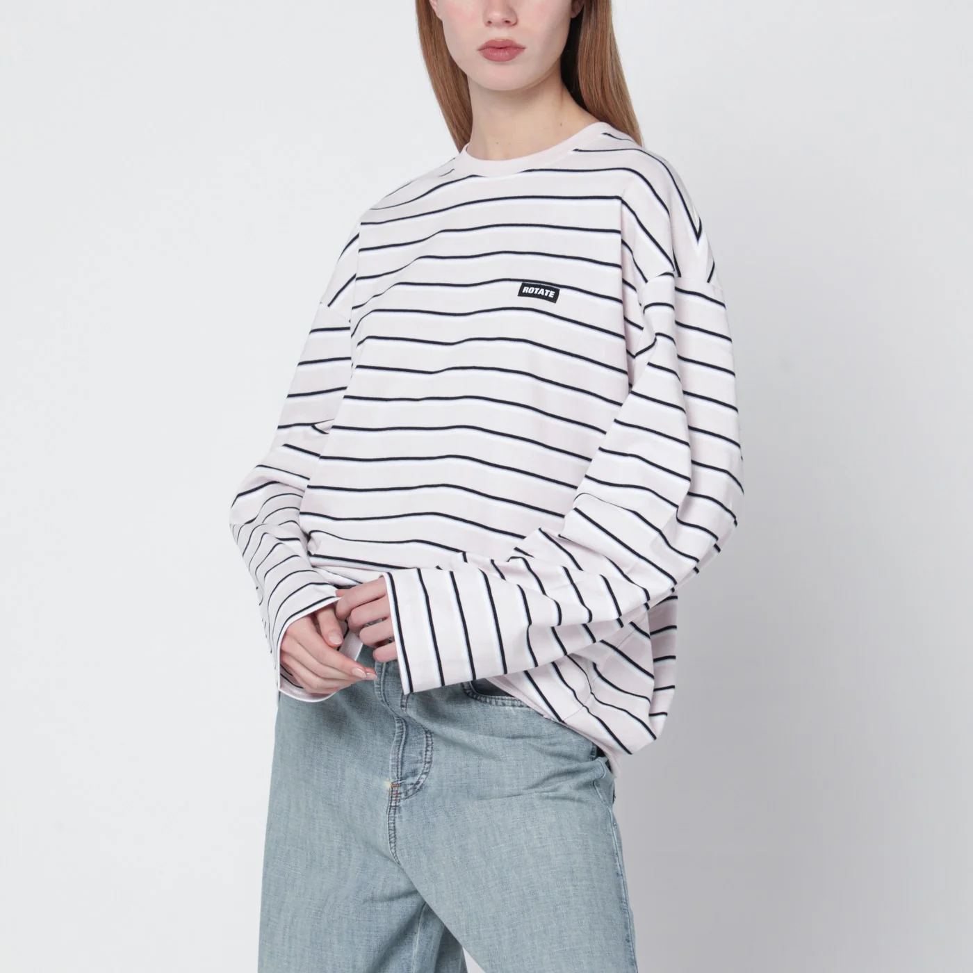 ROTATE Pink striped oversized long-sleeve T-shirt
