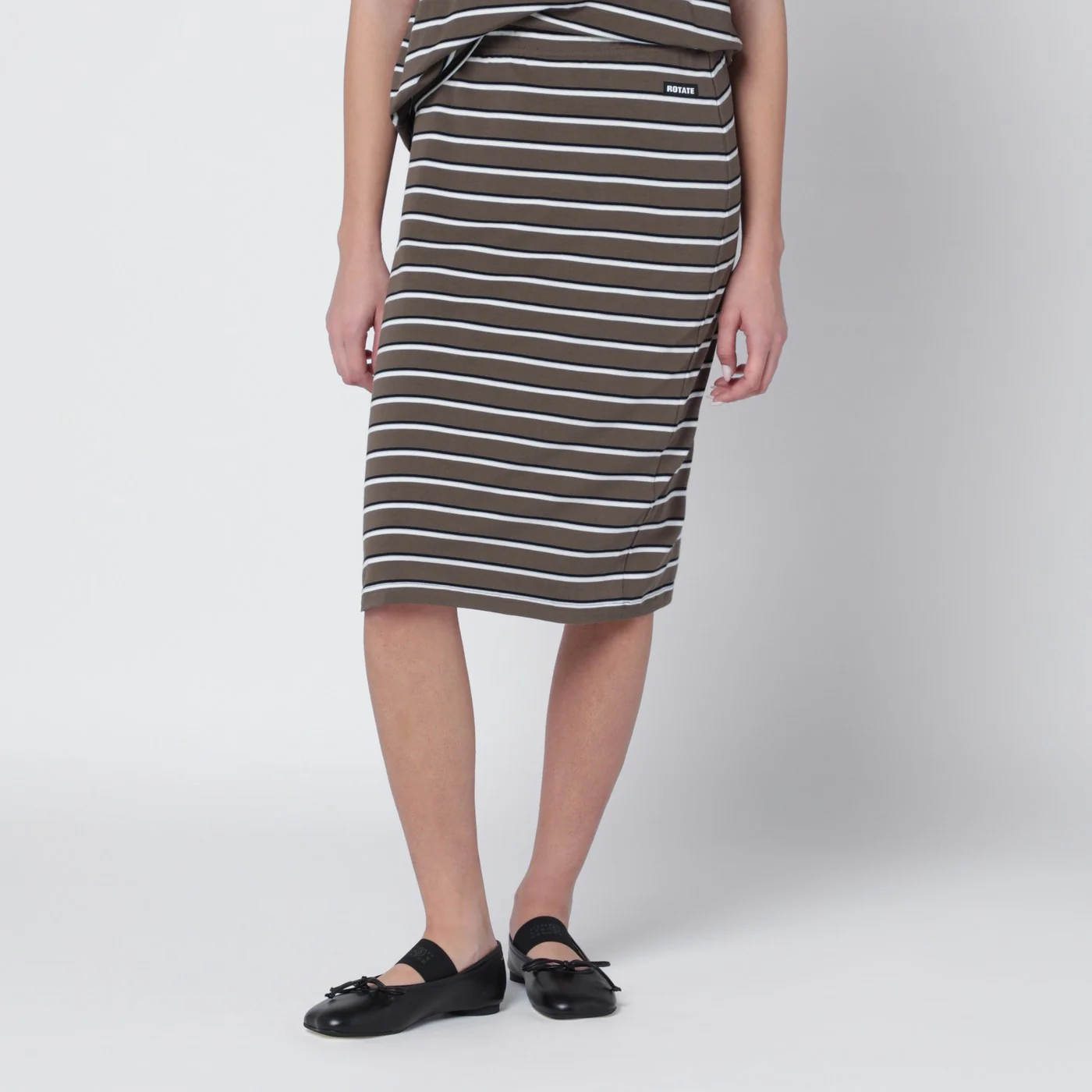 ROTATE Brown striped cotton-jersey pencil skirt