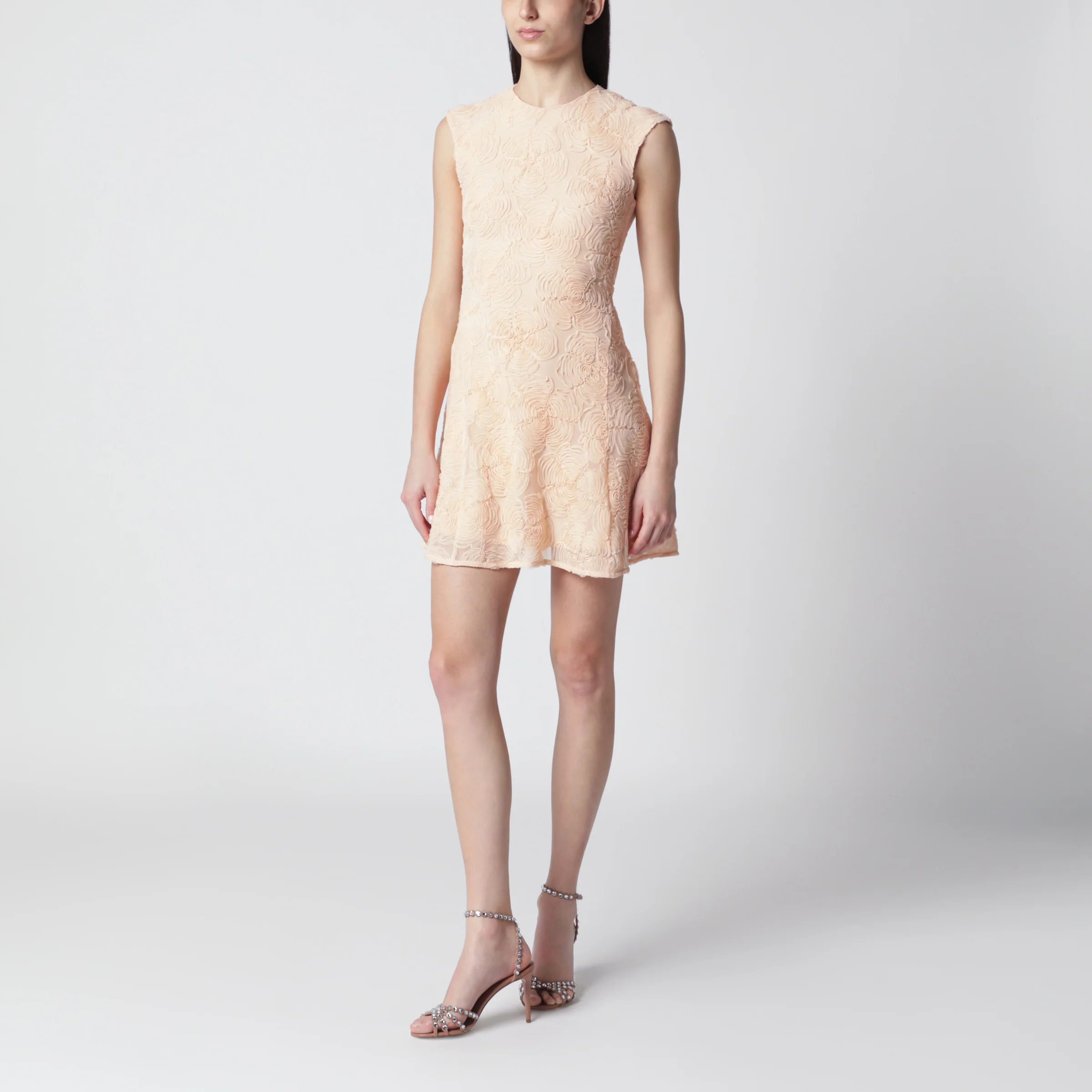 ROTATE Vanilla-colored mini dress with floral appliqués