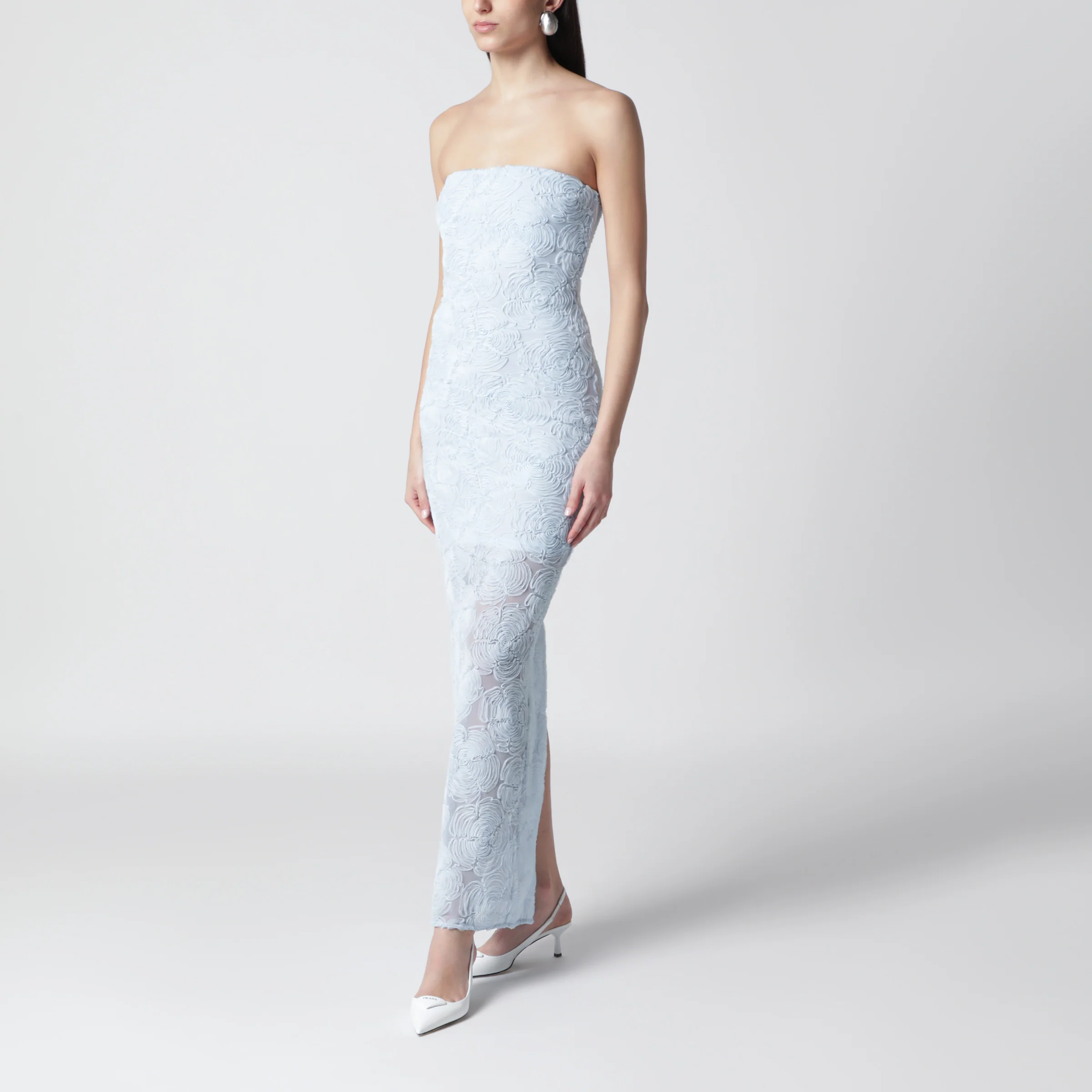 ROTATE Light blue floral mesh sheath dress