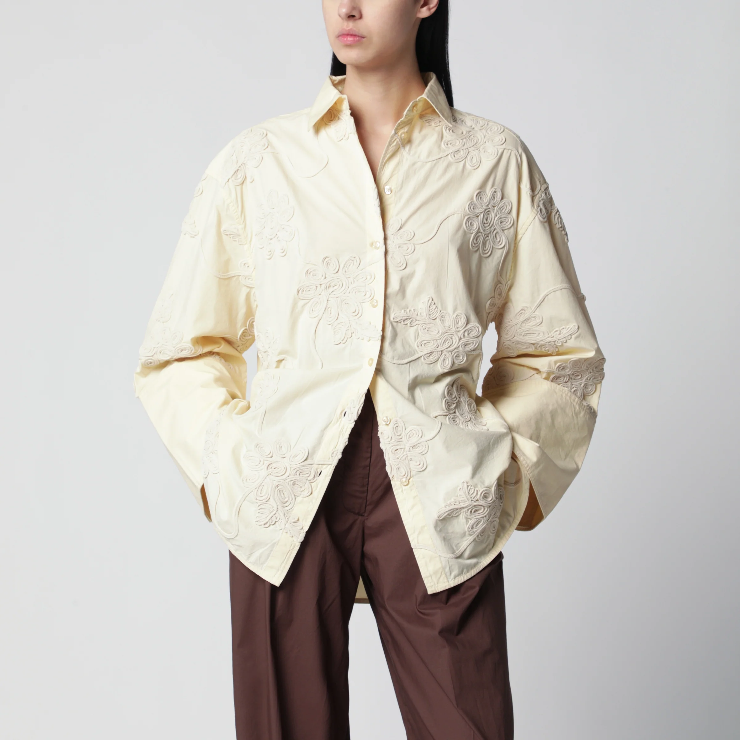 ROTATE Oversized shirt Flower in organic cotton, Italian Straw