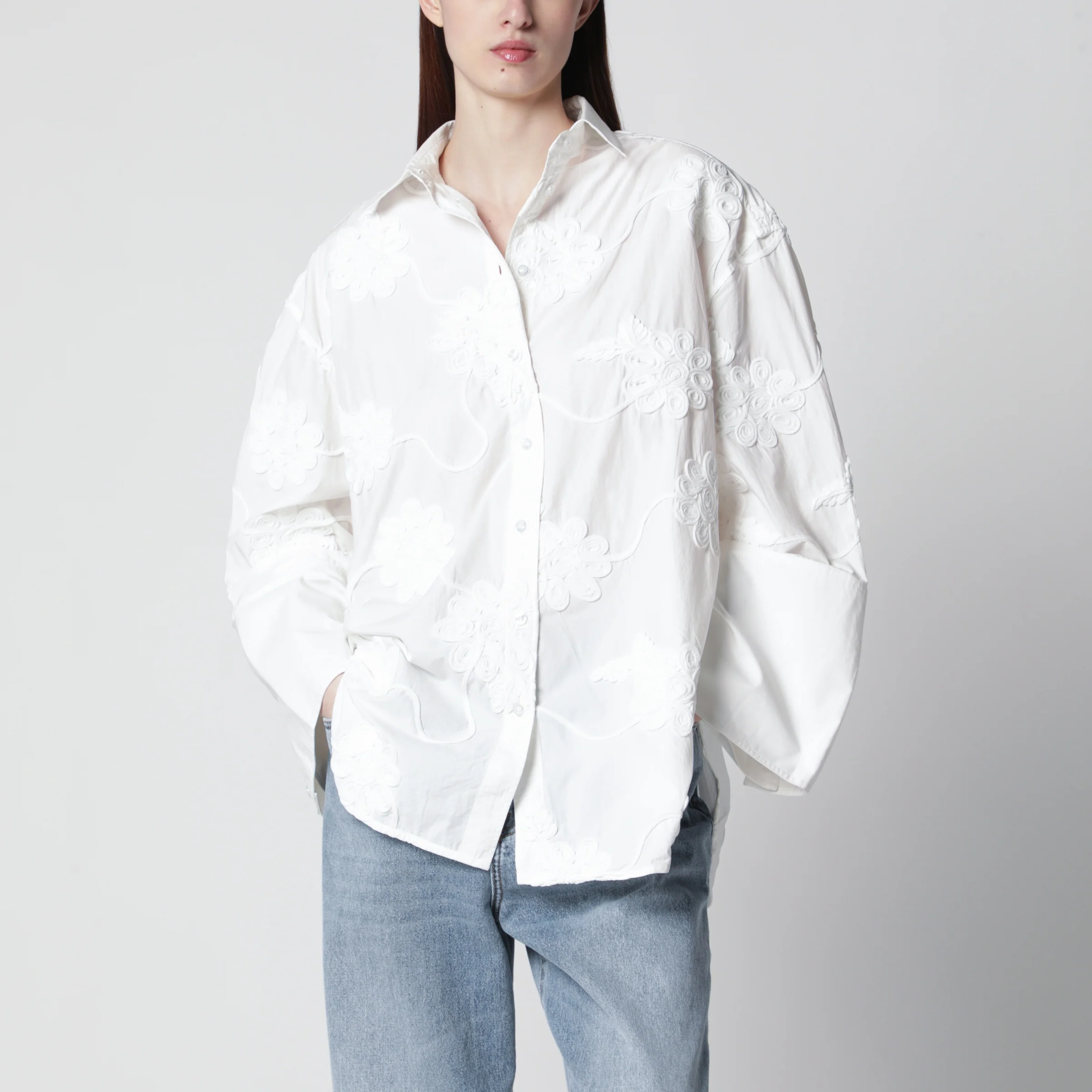 ROTATE Flower oversized floral shirt in organic cotton, white