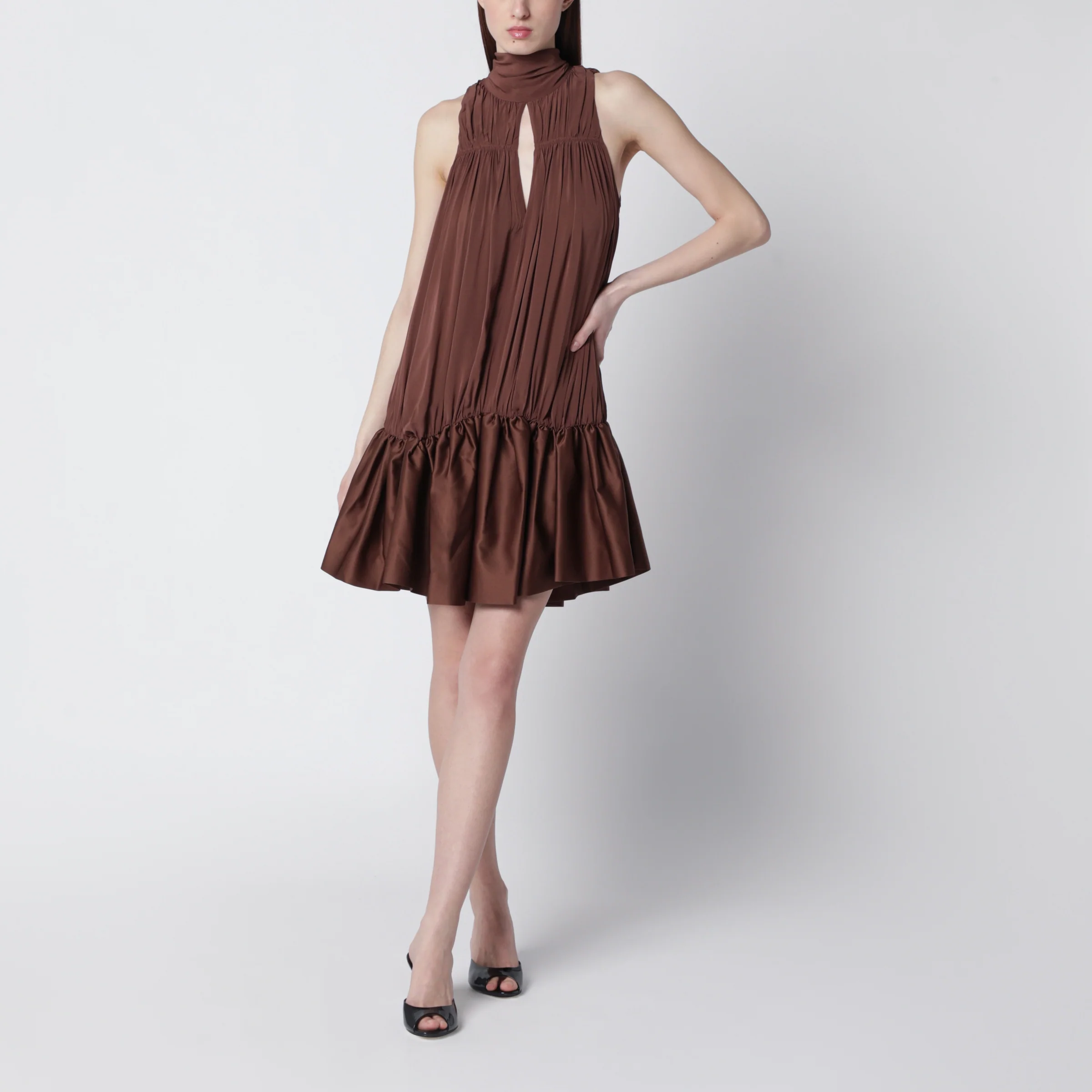 ROTATE Dark brown Gathered mini dress with ruching