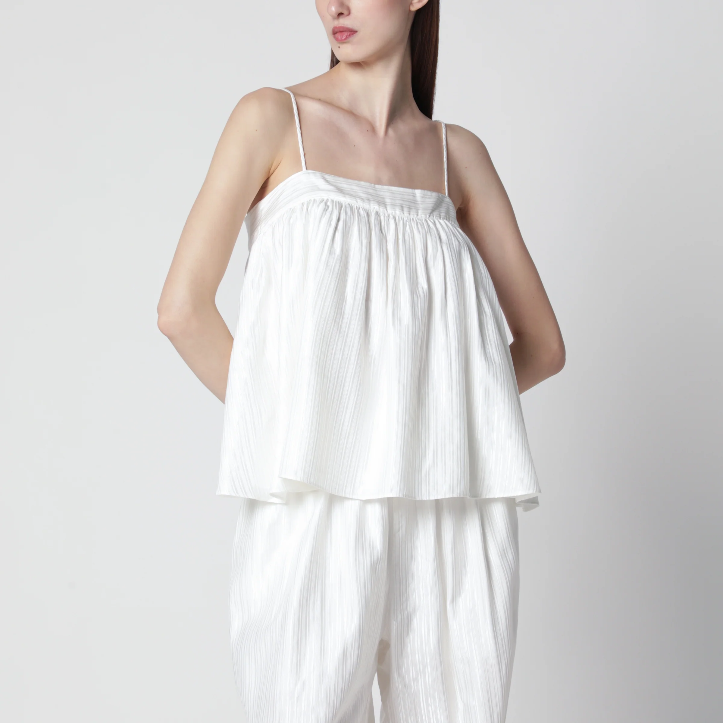 ROTATE Sleeveless striped viscose top in bright white