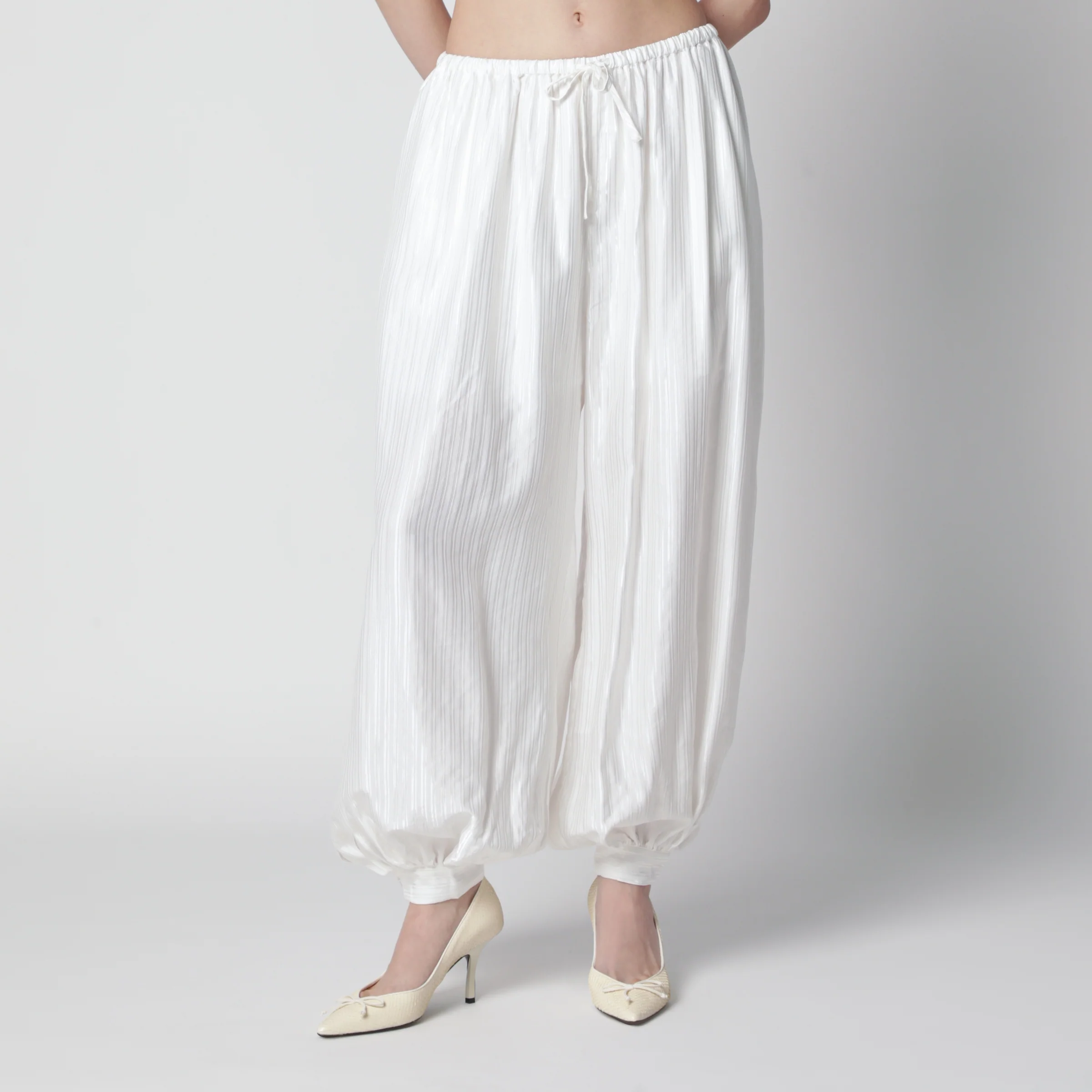 ROTATE Striped balloon pants in viscose, bright white