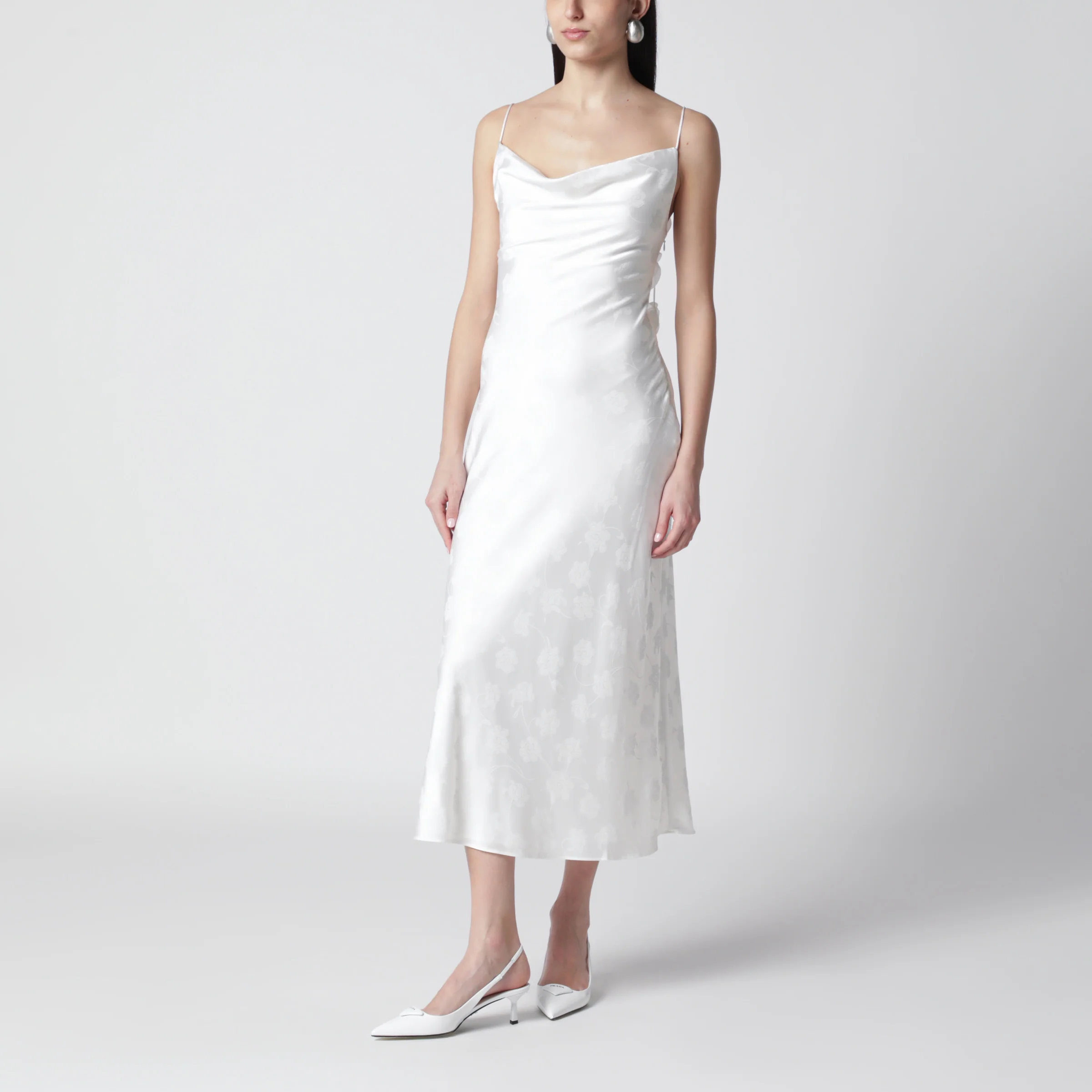 ROTATE White damask midi dress