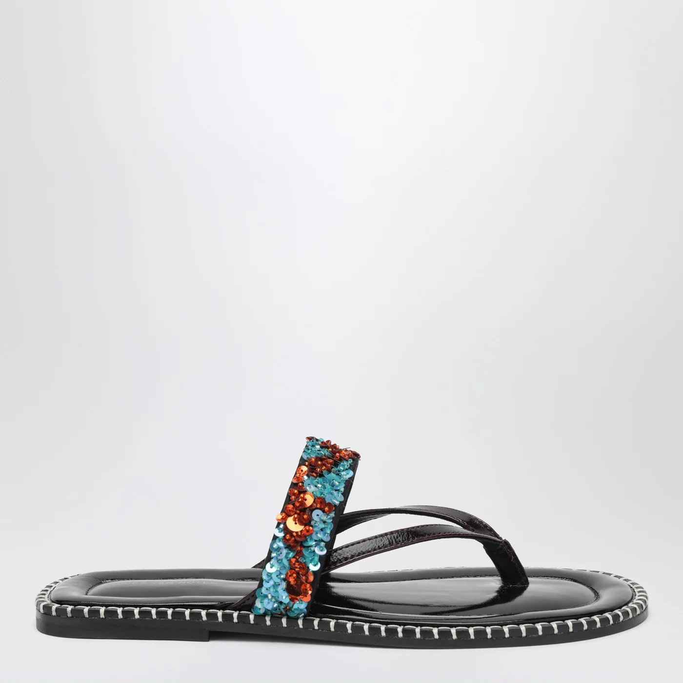 Dries Van Noten Black thong slip-on sandals with sequins