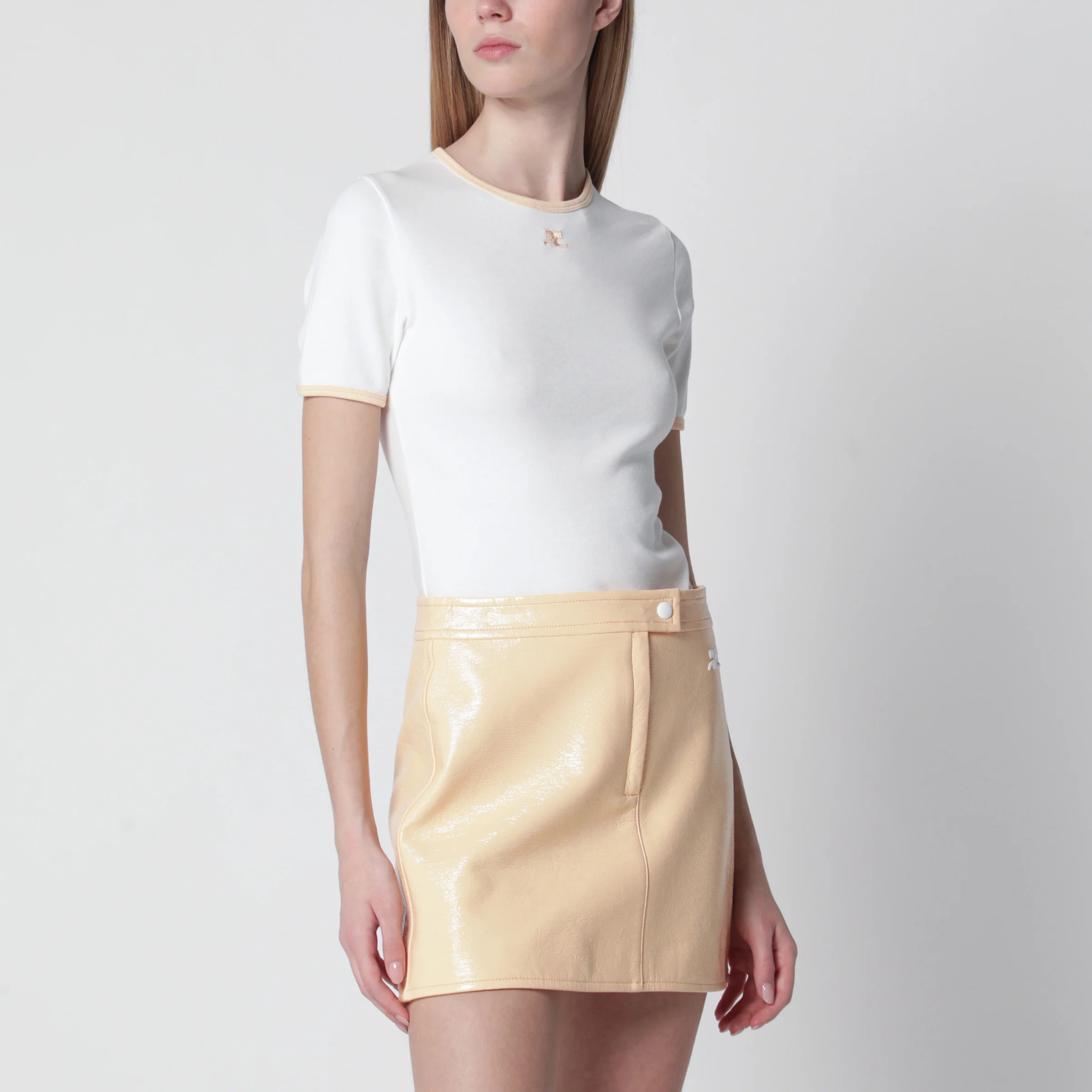 Courrèges White/blue contrast cotton crew-neck T-shirt