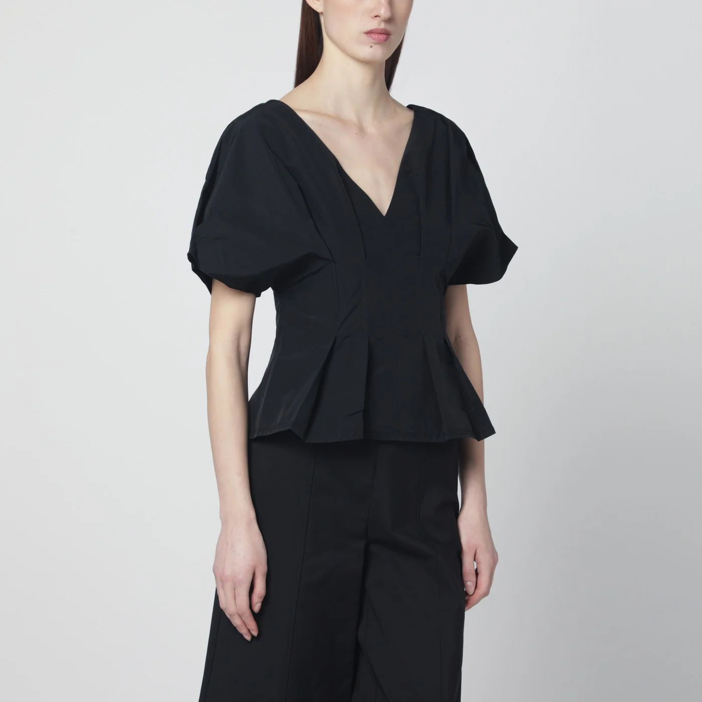 SIMKHAI Rozen black cotton faille top