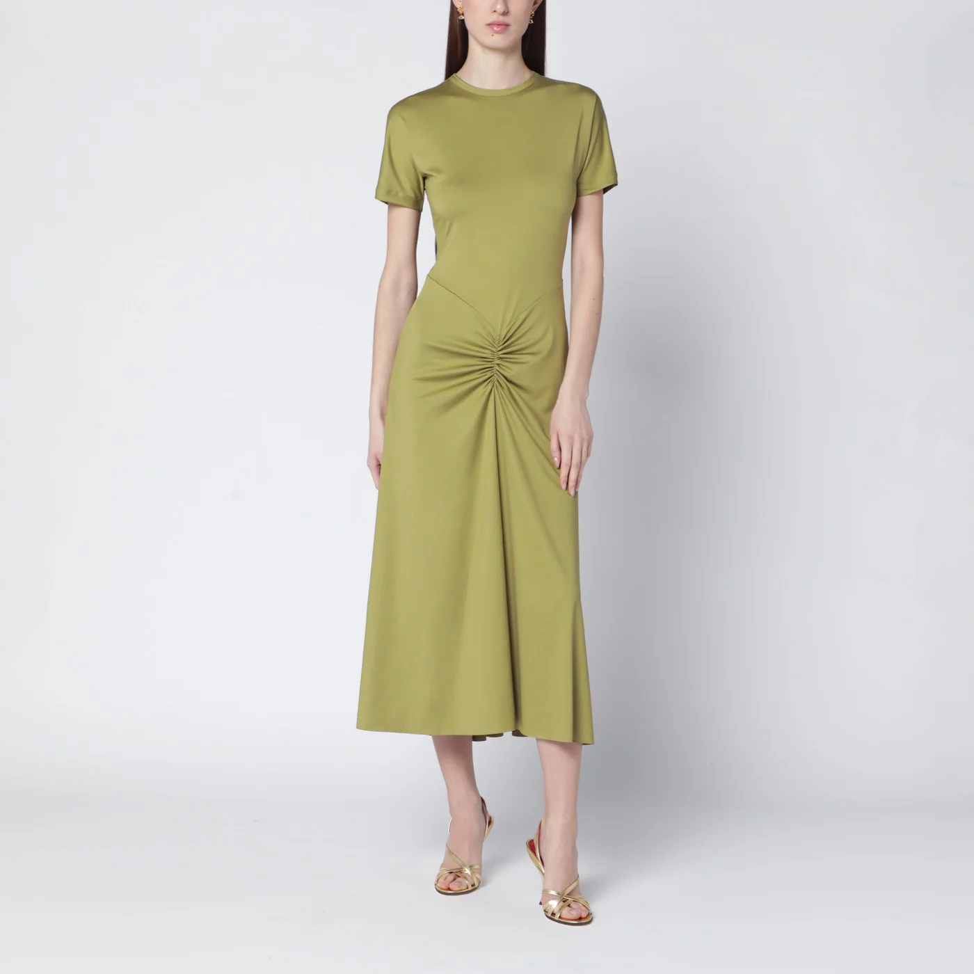 Victoria Beckham Blaire dress with gathered waist in yellowish green