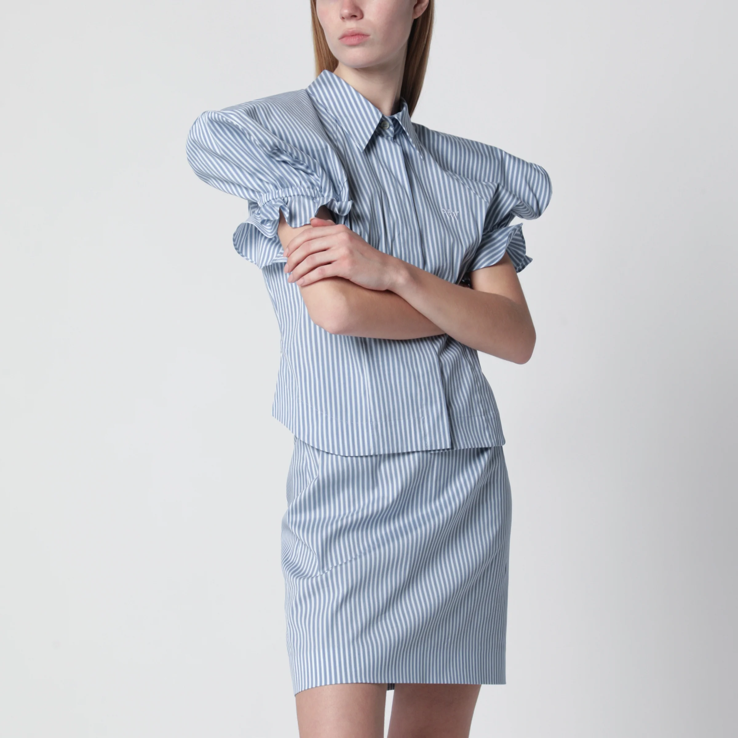 Vivienne Westwood White/light blue striped shirt with wide shoulders