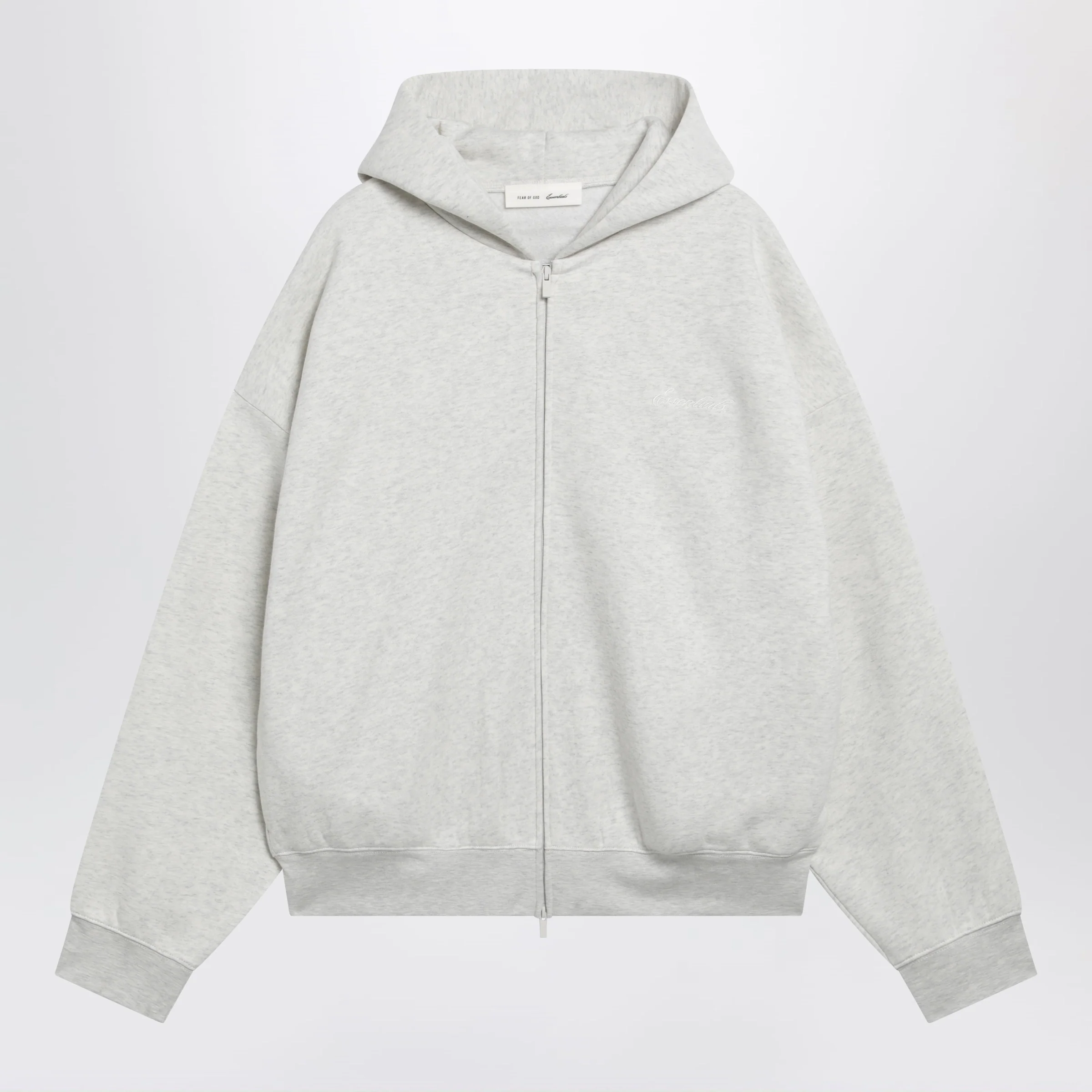 Fear of God Essentials Light grey mélange cotton fleece zip-up sweatshirt