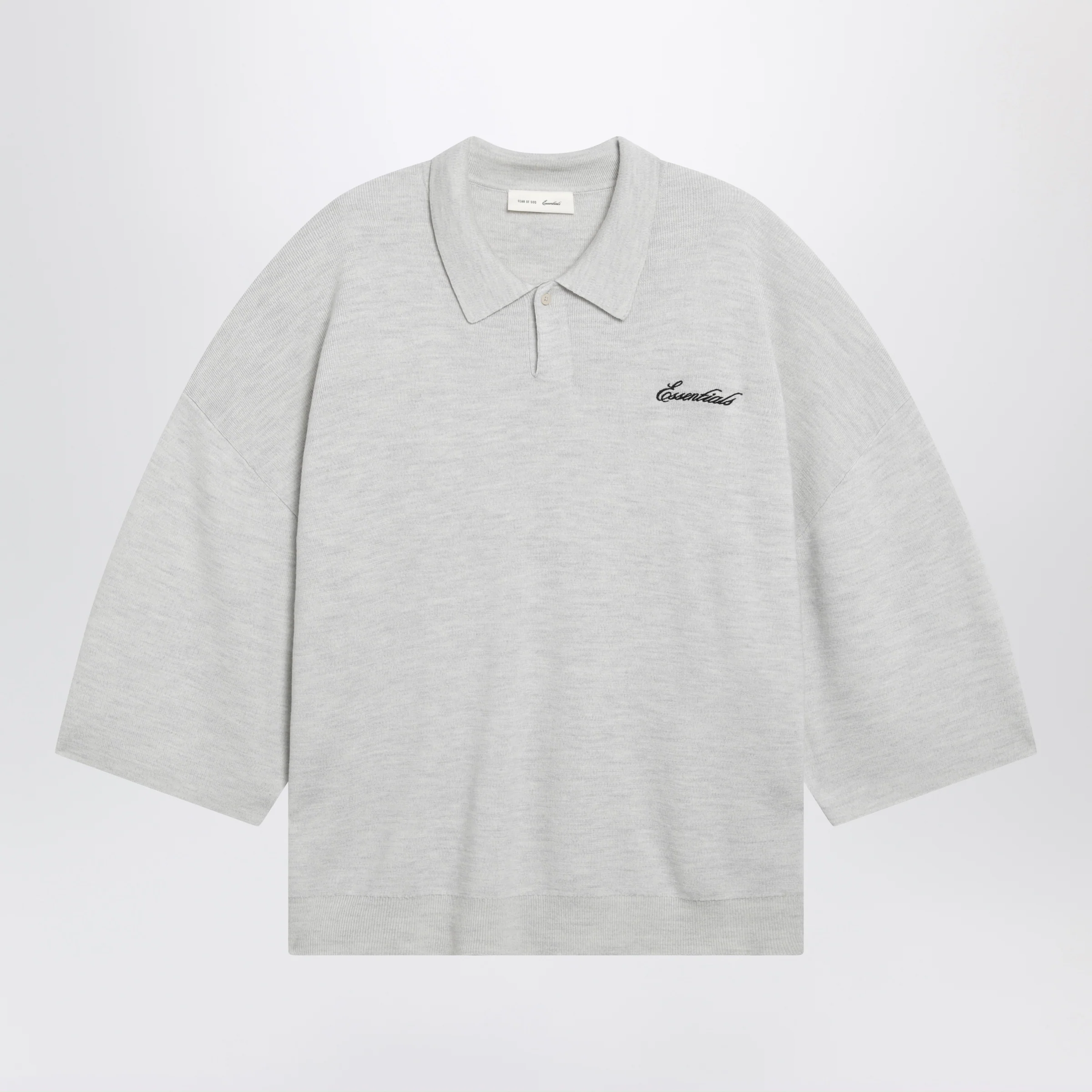 Fear of God Essentials Signature knit polo with 3/4 sleeves in mélange beige