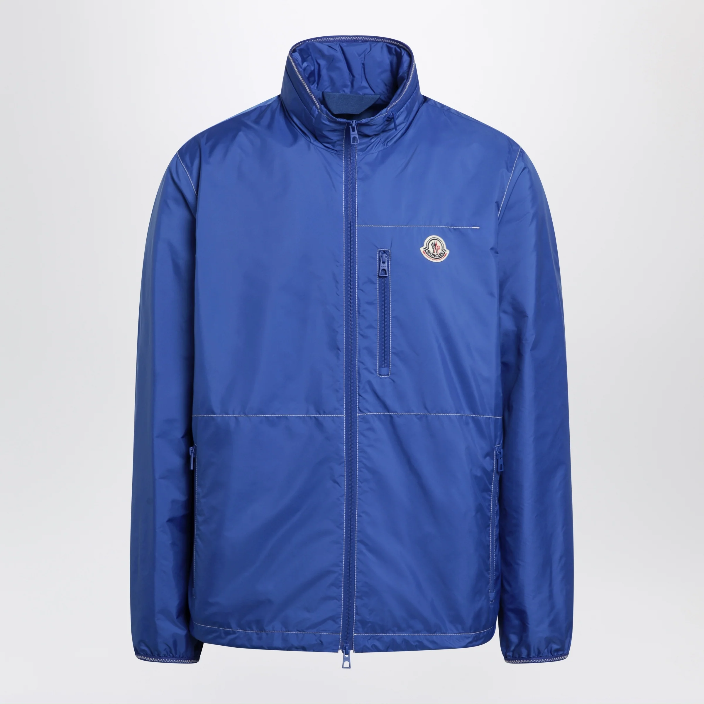 Moncler Arrakis rainwear jacket in bright blue with removable hood