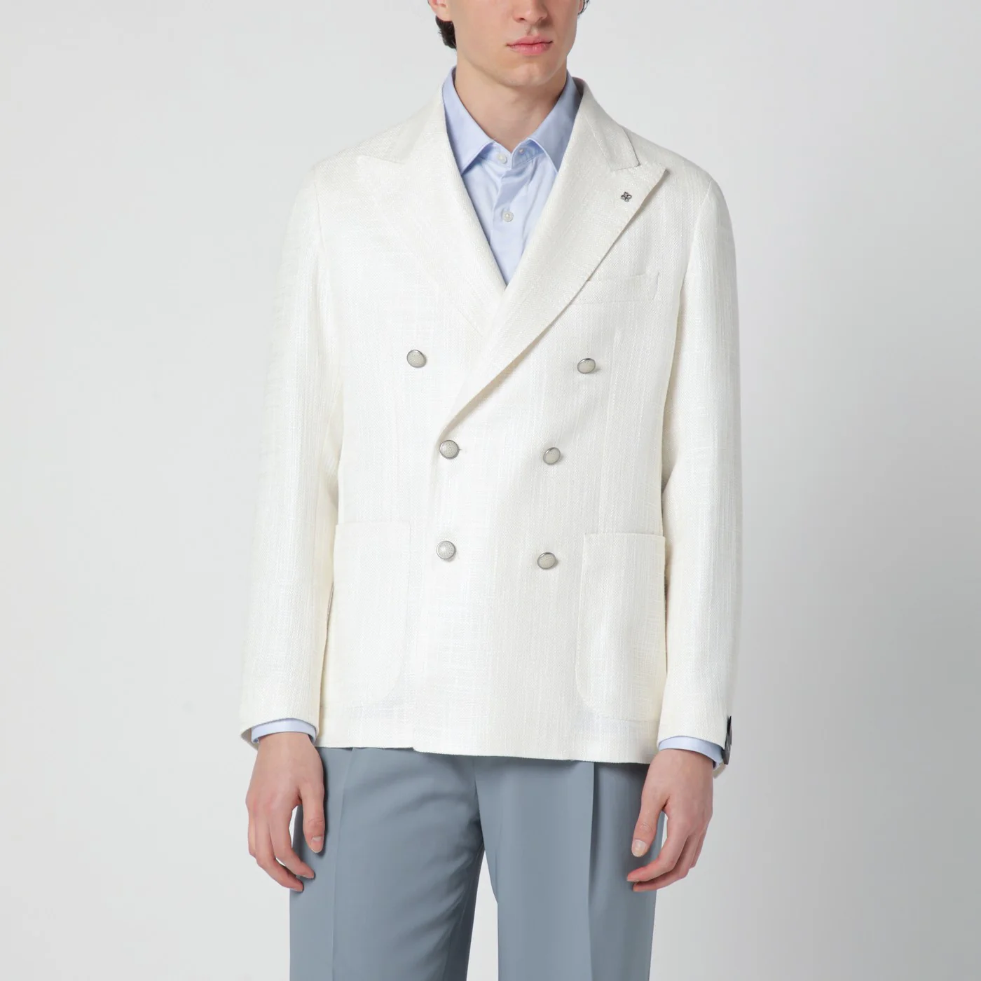 Tagliatore White double-breasted linen-blend jacket