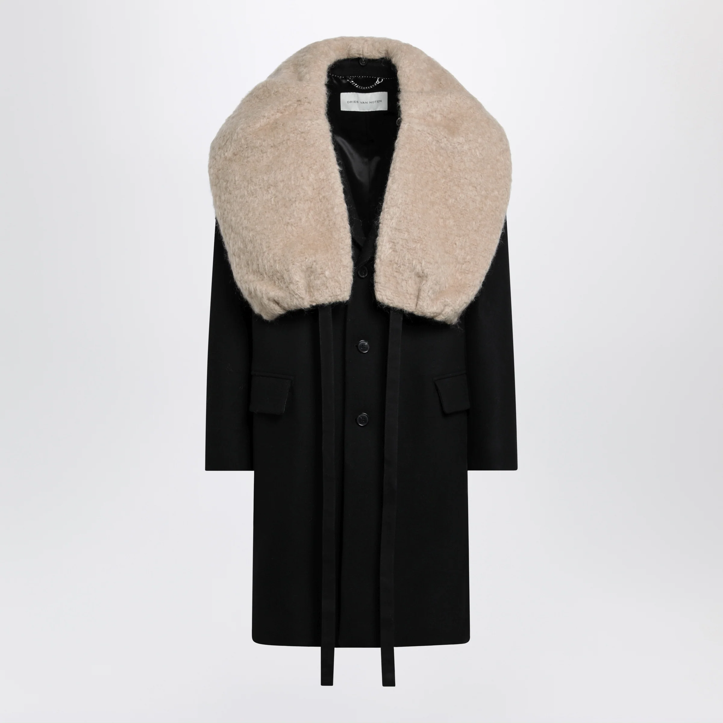 Dries Van Noten Black coat with removable neckline
