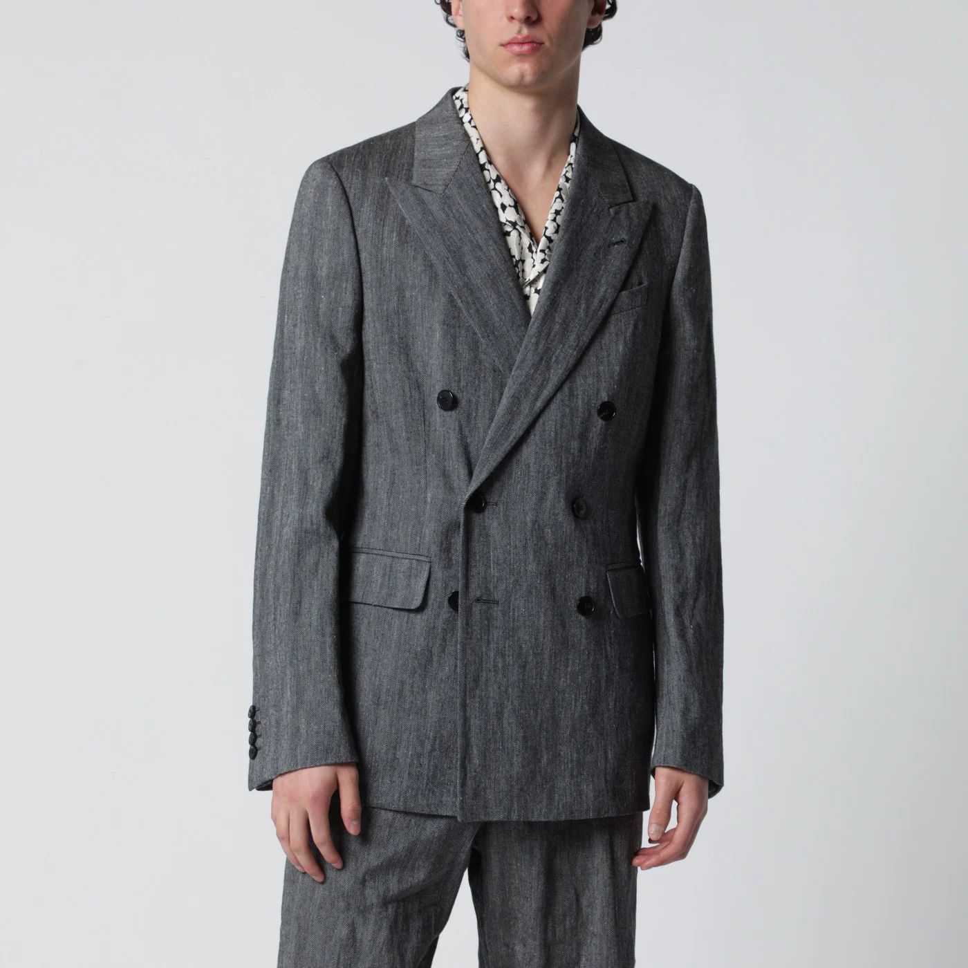 Dries Van Noten Black herringbone double-breasted jacket