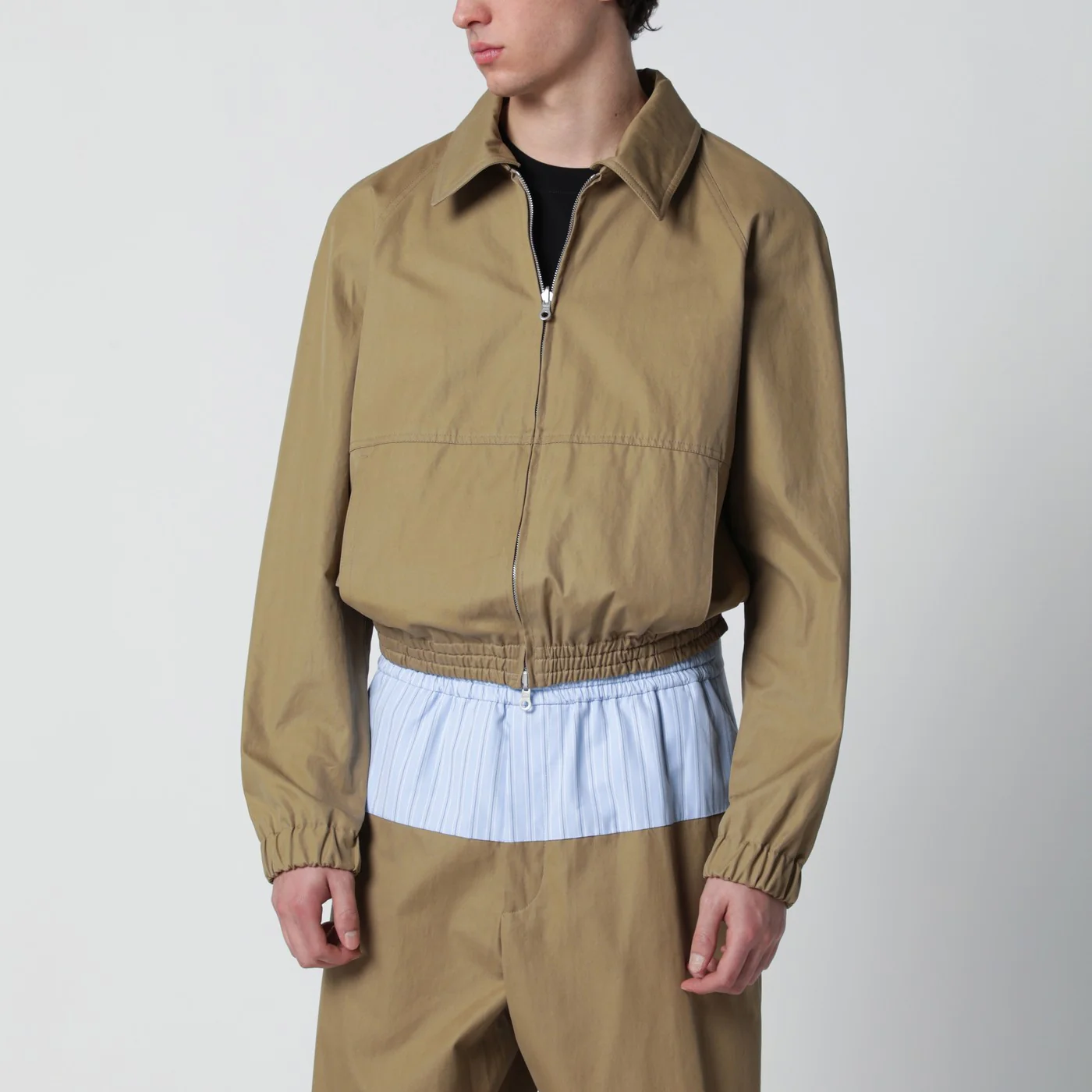 Dries Van Noten Beige cotton-blend zip-up jacket