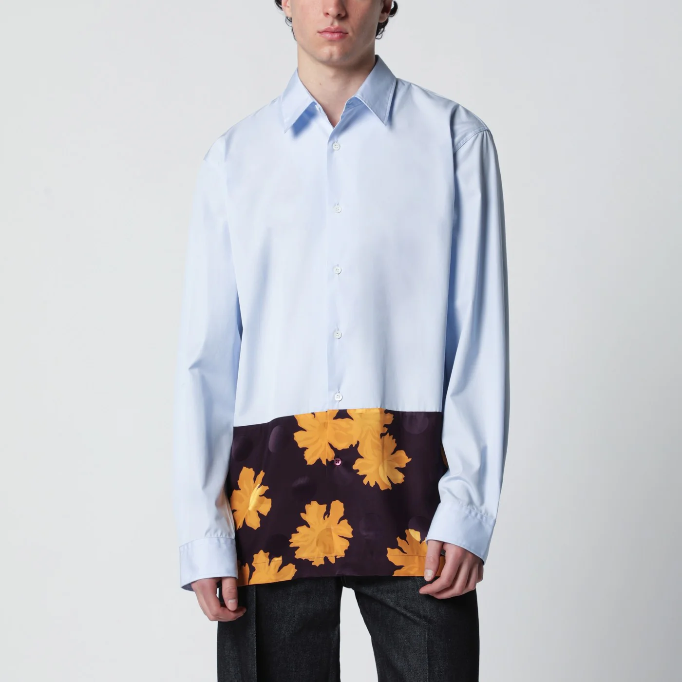 Dries Van Noten Light blue shirt with floral insert
