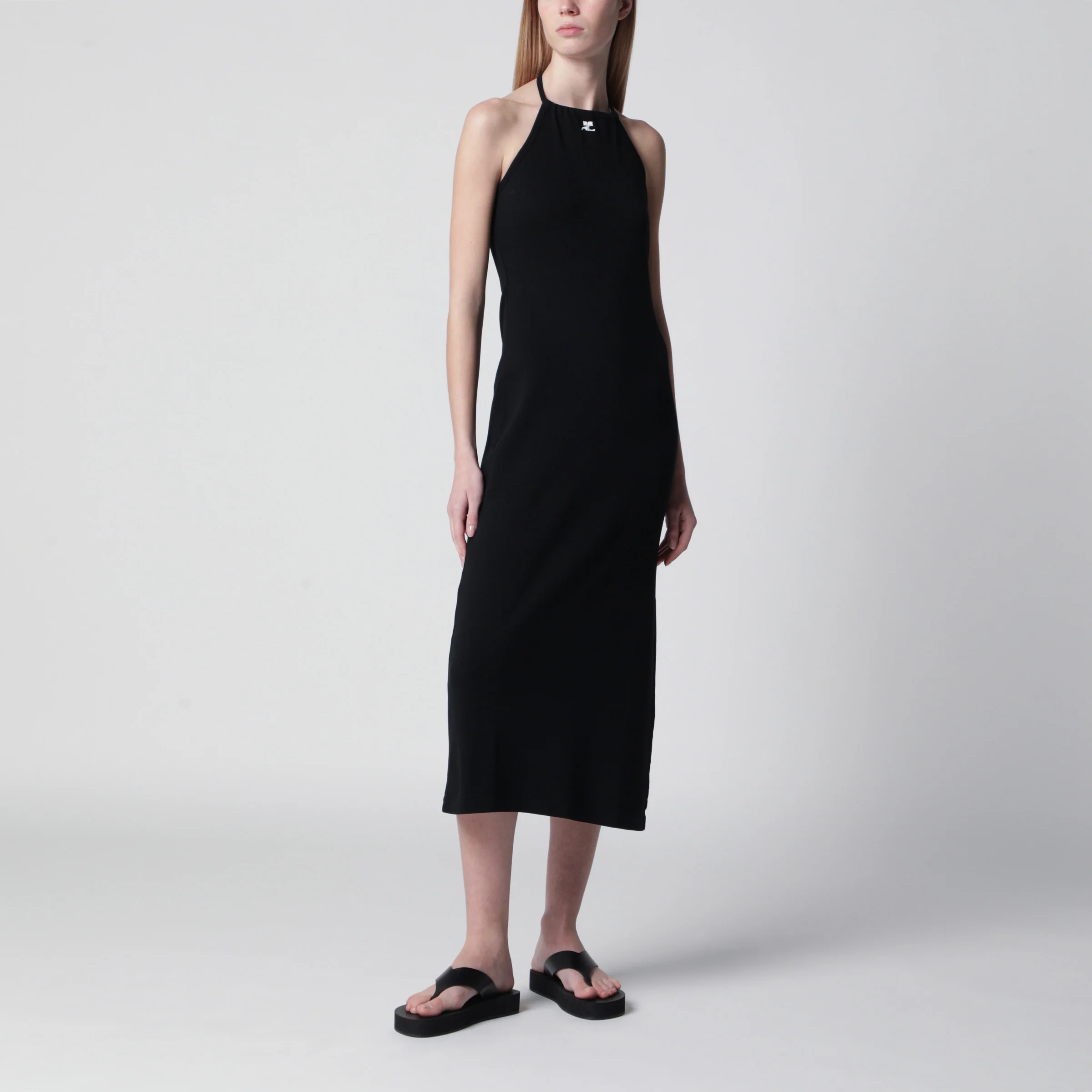 Courrèges Long halterneck jersey dress in cotton, black