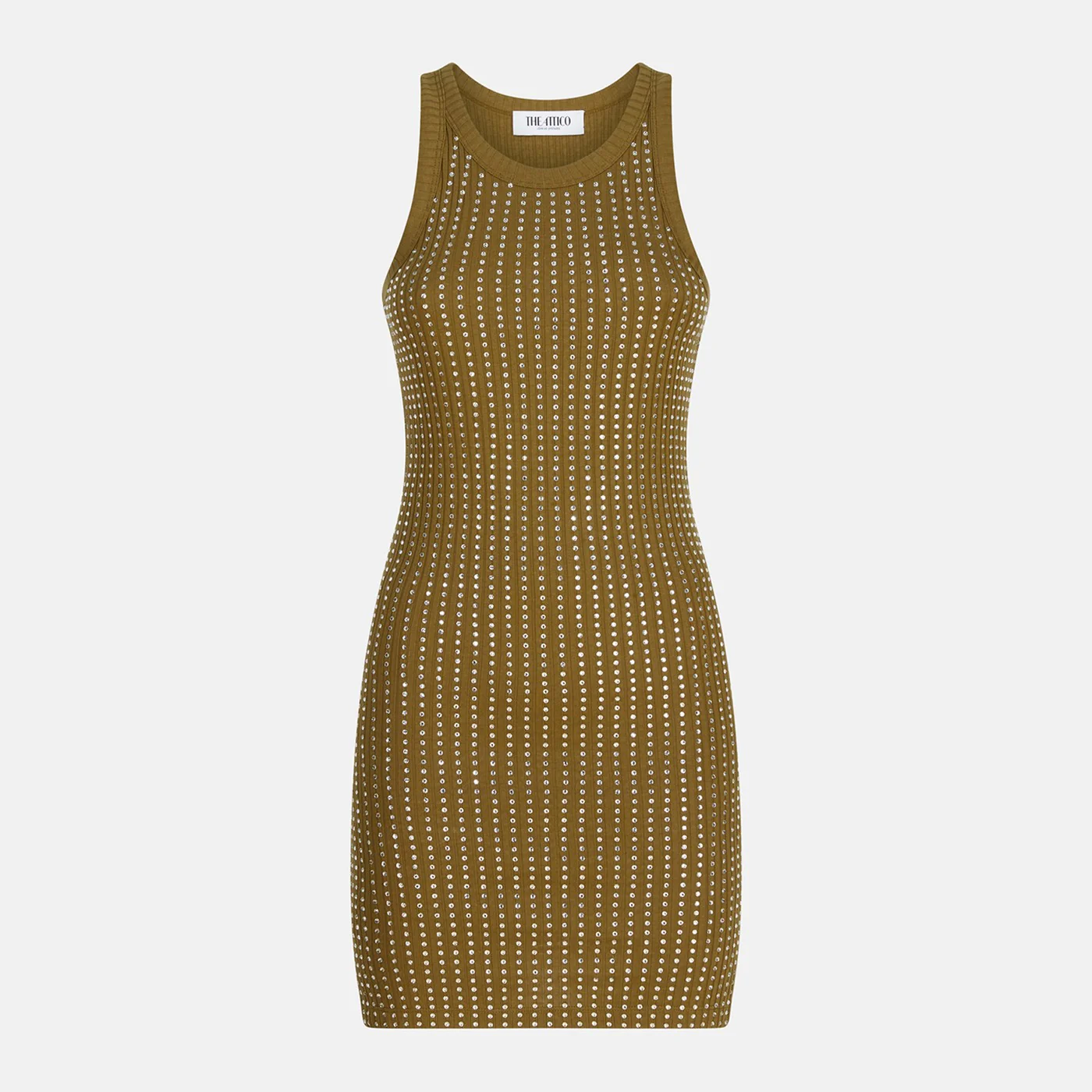 The Attico Military green mini dress with rhinestones
