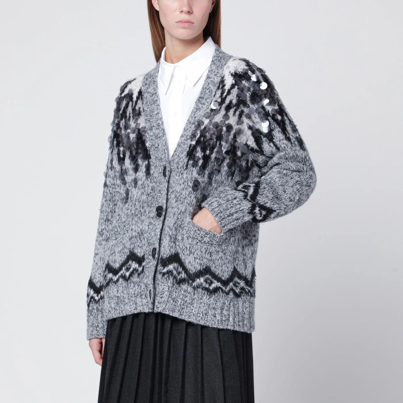 Roberto Collina Grey wool-blend cardigan with sequins