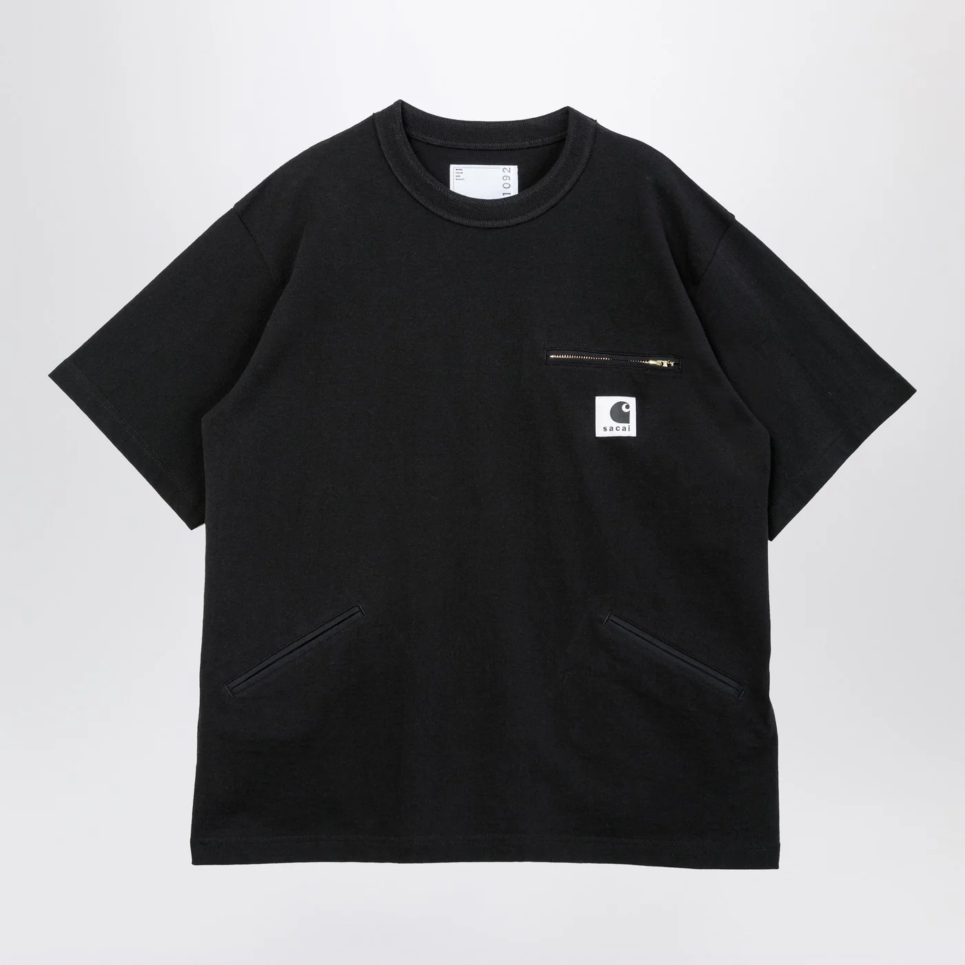 Sacai x Carhartt WIP Black cotton T-shirt with logo patch