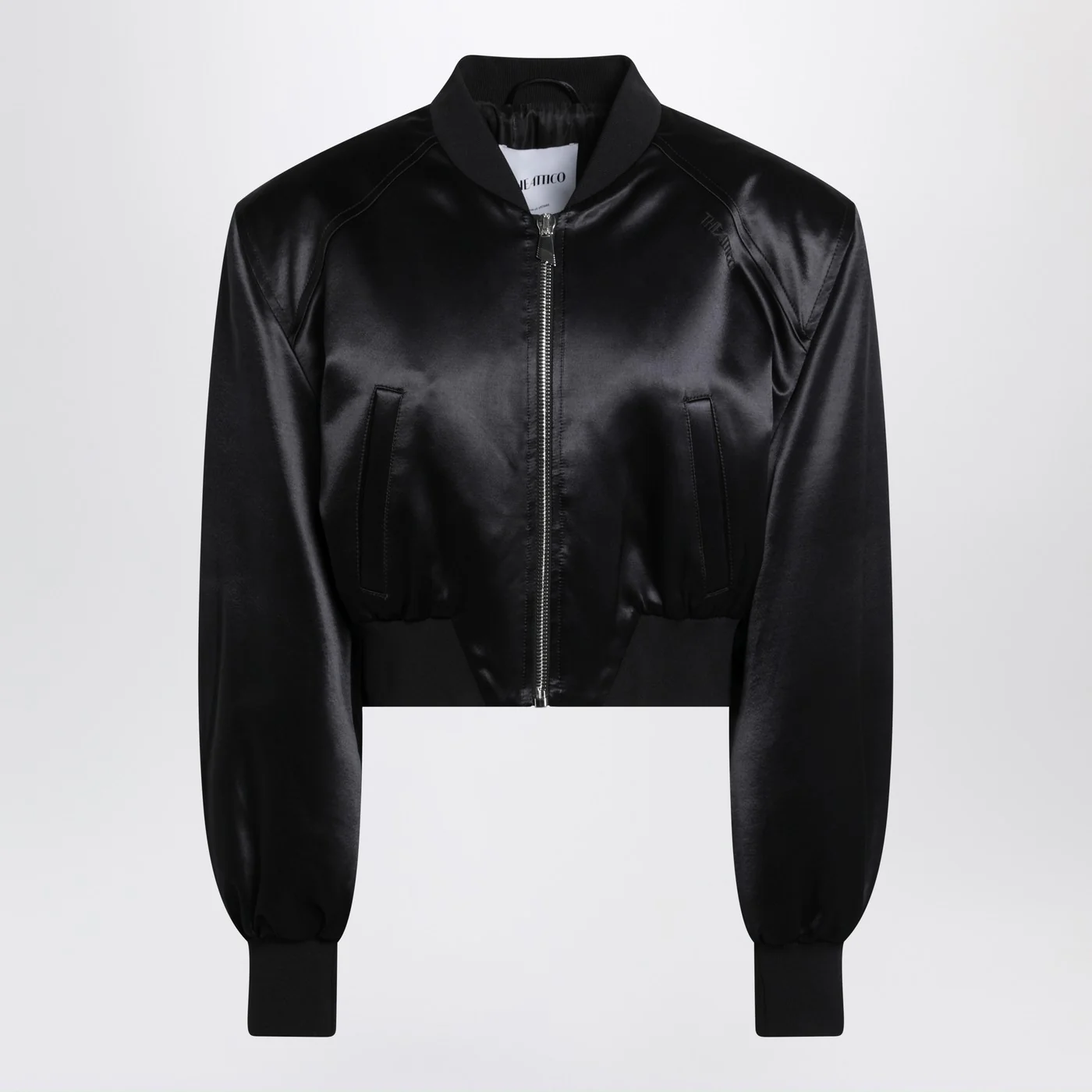 The Attico Black shiny cropped bomber